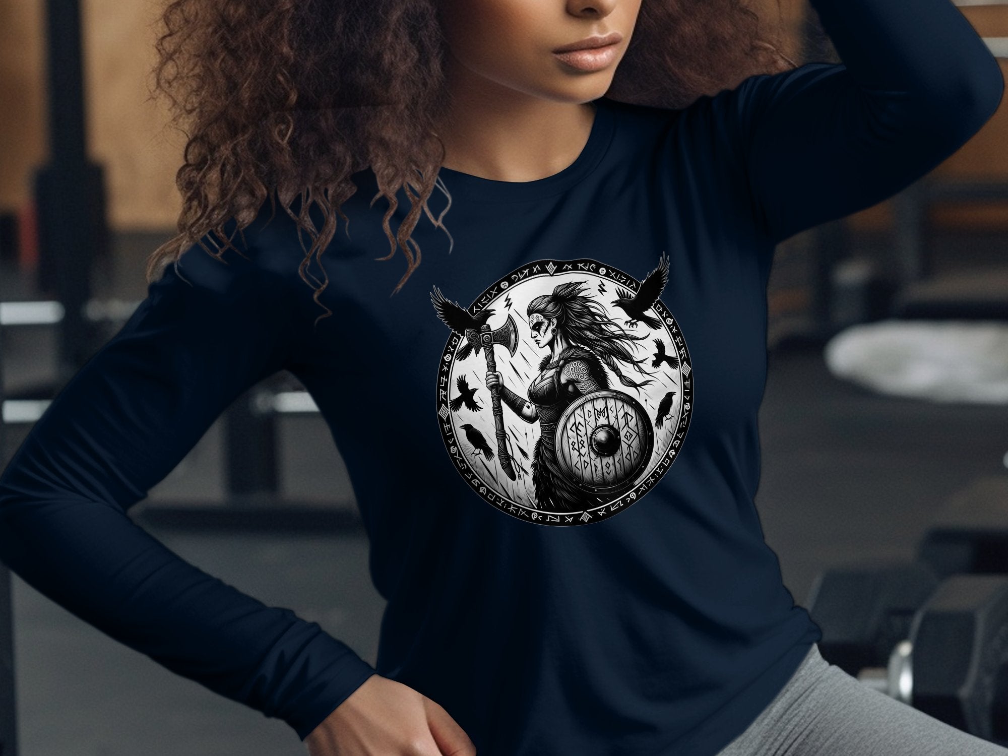 Viking Shield Maiden - Coloured Gildan Long Sleeve Realistic Norse Talisman Men Women Unisex Valhalla Tee Graphic Design