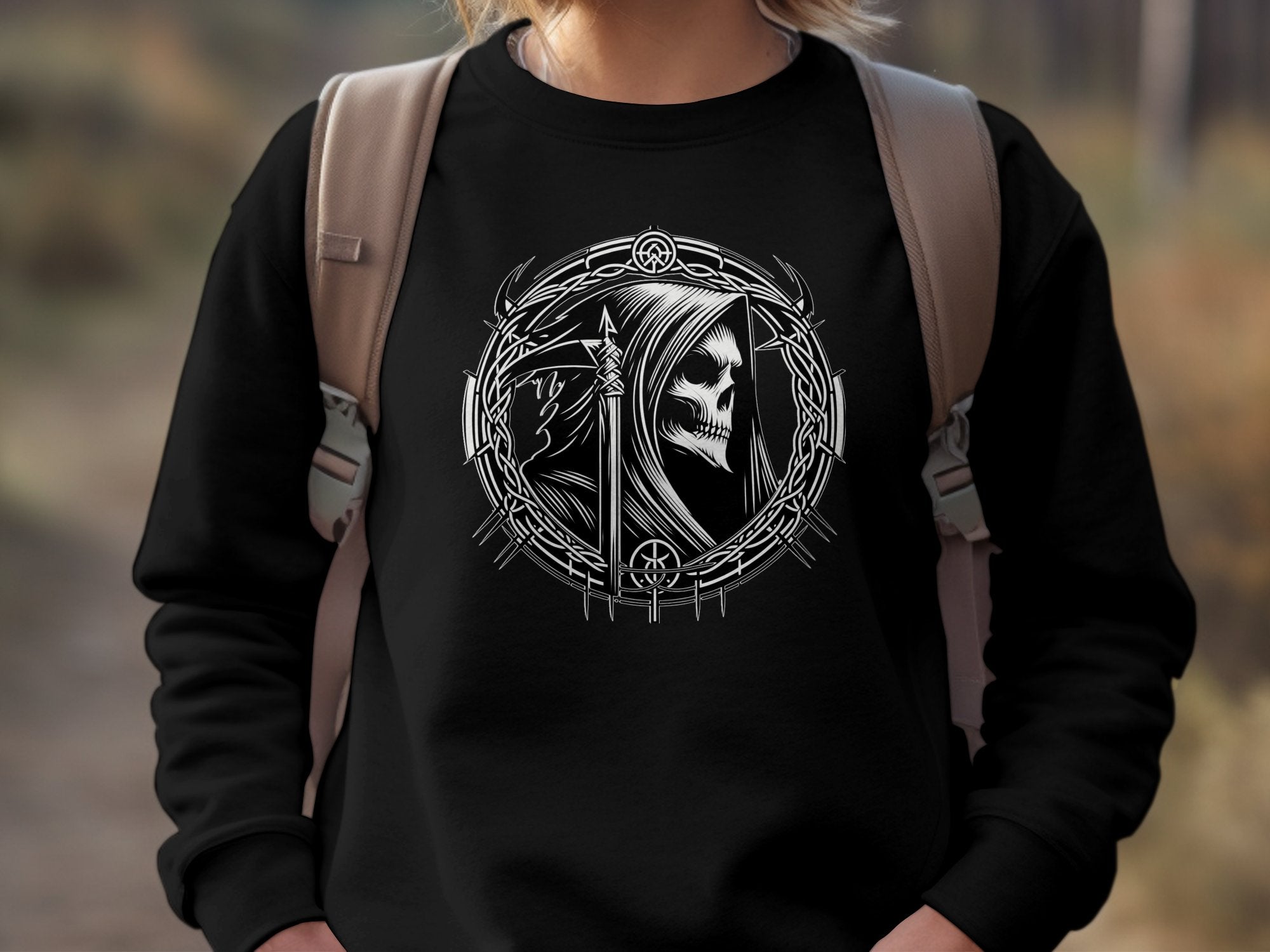 Grim Reaper - Black White Gildan Sweatshirt Commemorative Talisman Unisex Tee Graphic Design