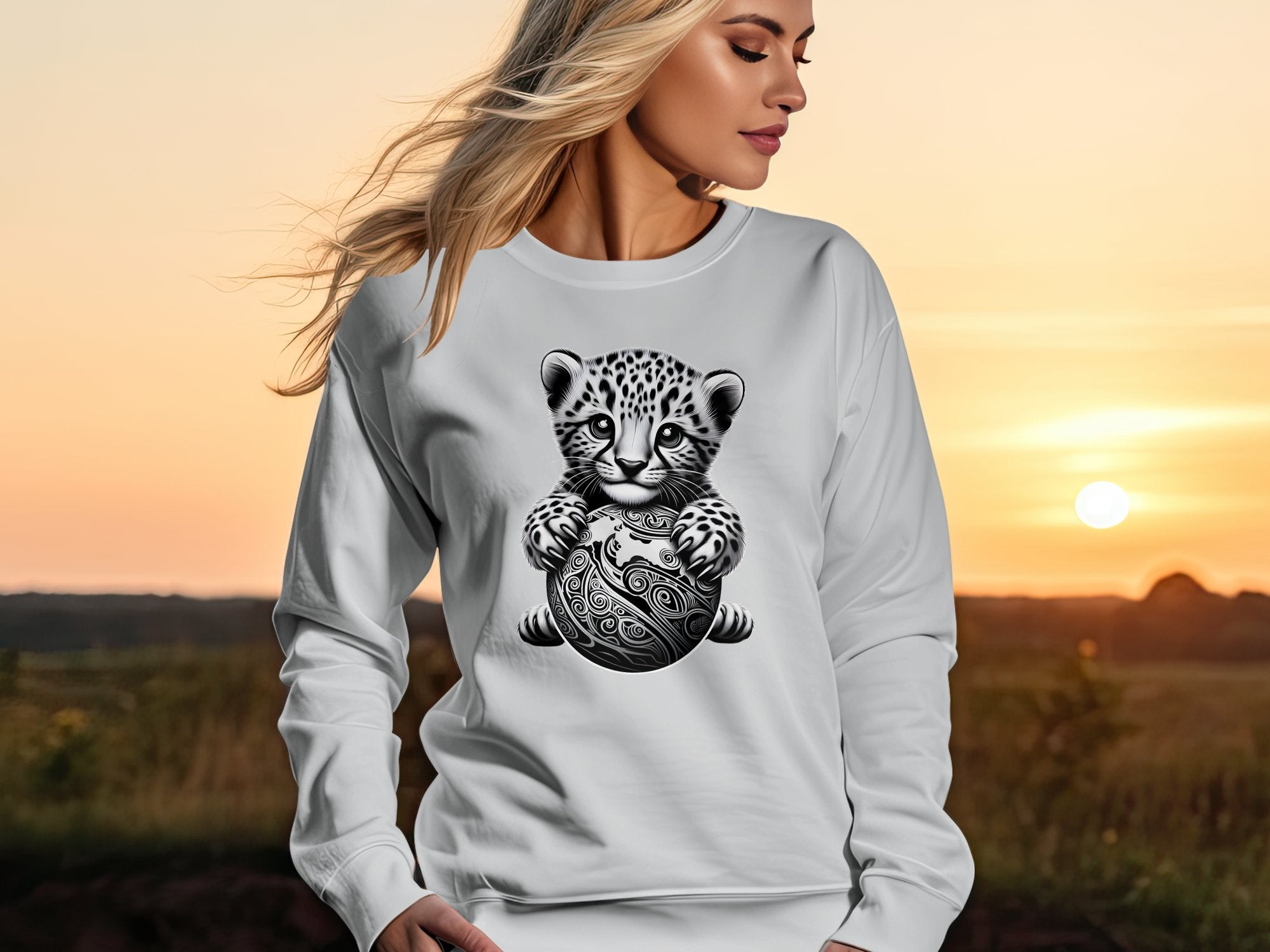 Cheetah World - Coloured Gildan Sweatshirt Realistic Animal Talisman Unisex Cute Tee Graphic Design