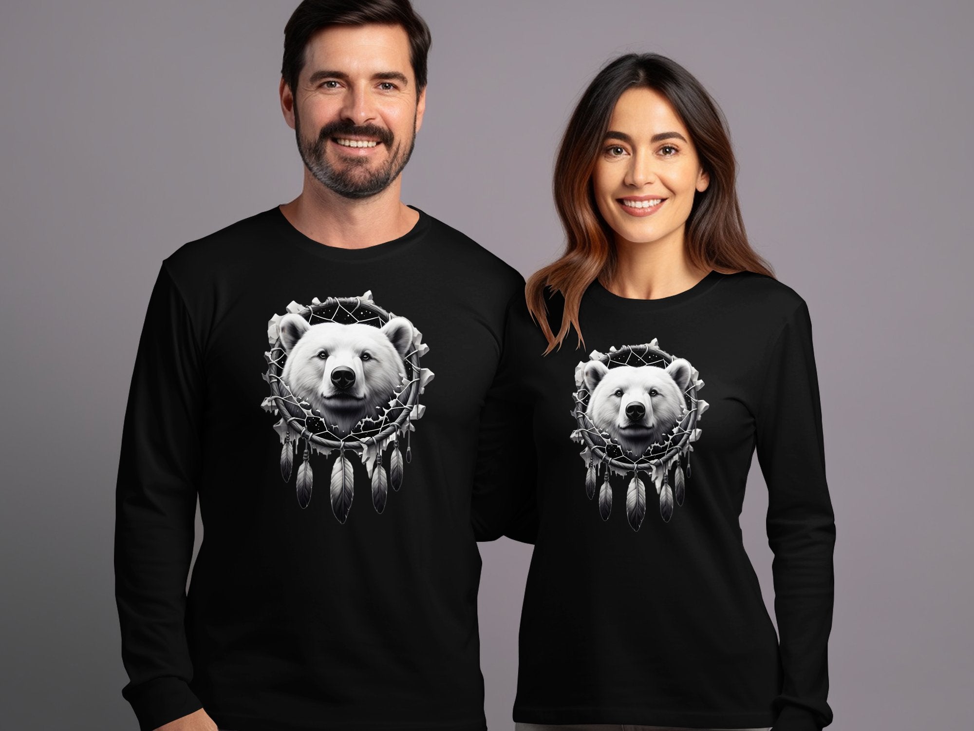 Dreamcatcher Bear - Coloured Gildan Long Sleeve Realistic Native American Talisman Unisex Mythology Tee Graphic Design