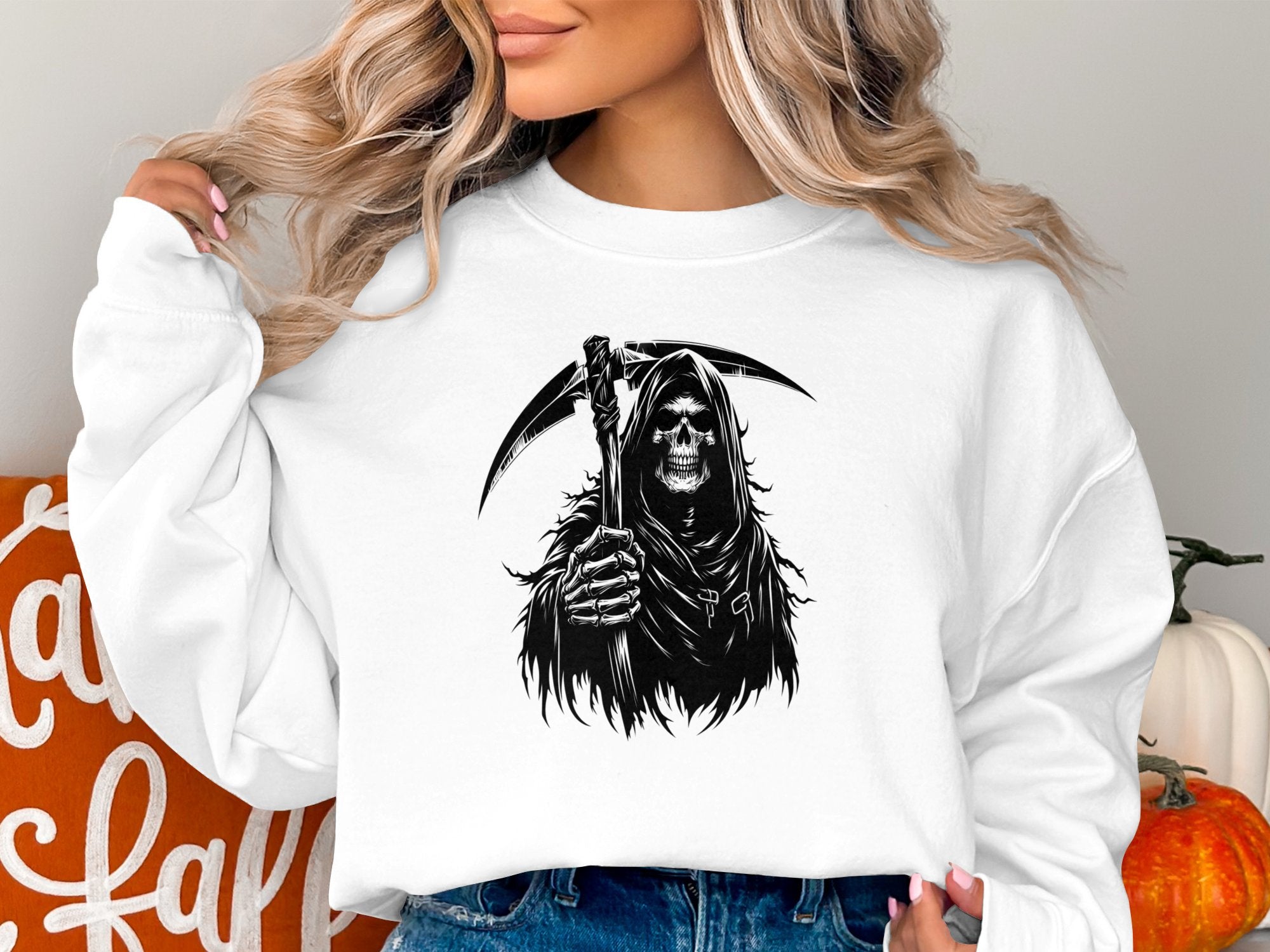 Grim Reaper - Black White Gildan Sweatshirt Commemorative Talisman Unisex Tee Graphic Design