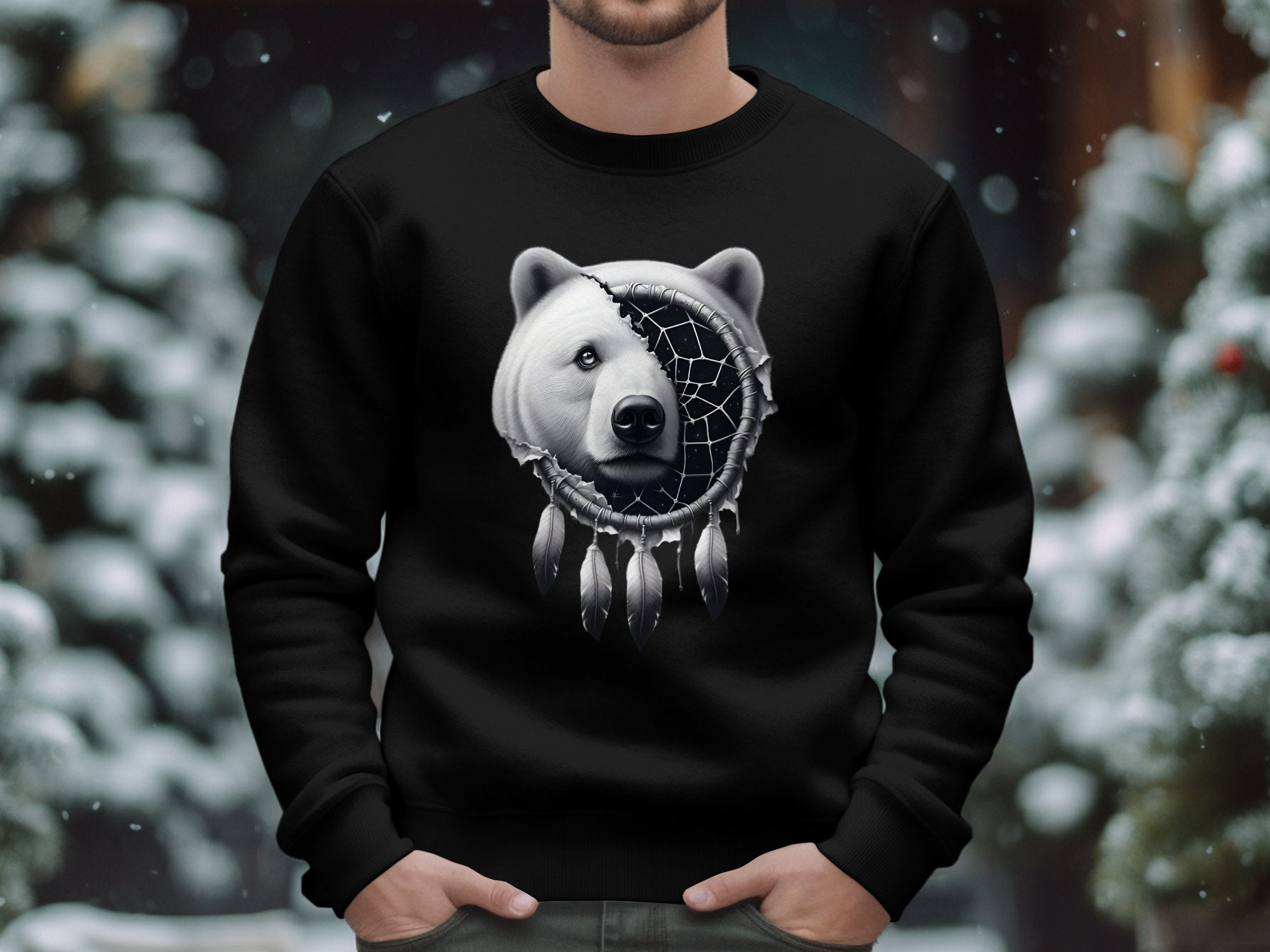 Dreamcatcher Bear - Coloured Gildan Sweatshirt Realistic Native American Talisman Unisex Mythology Tee Graphic Design