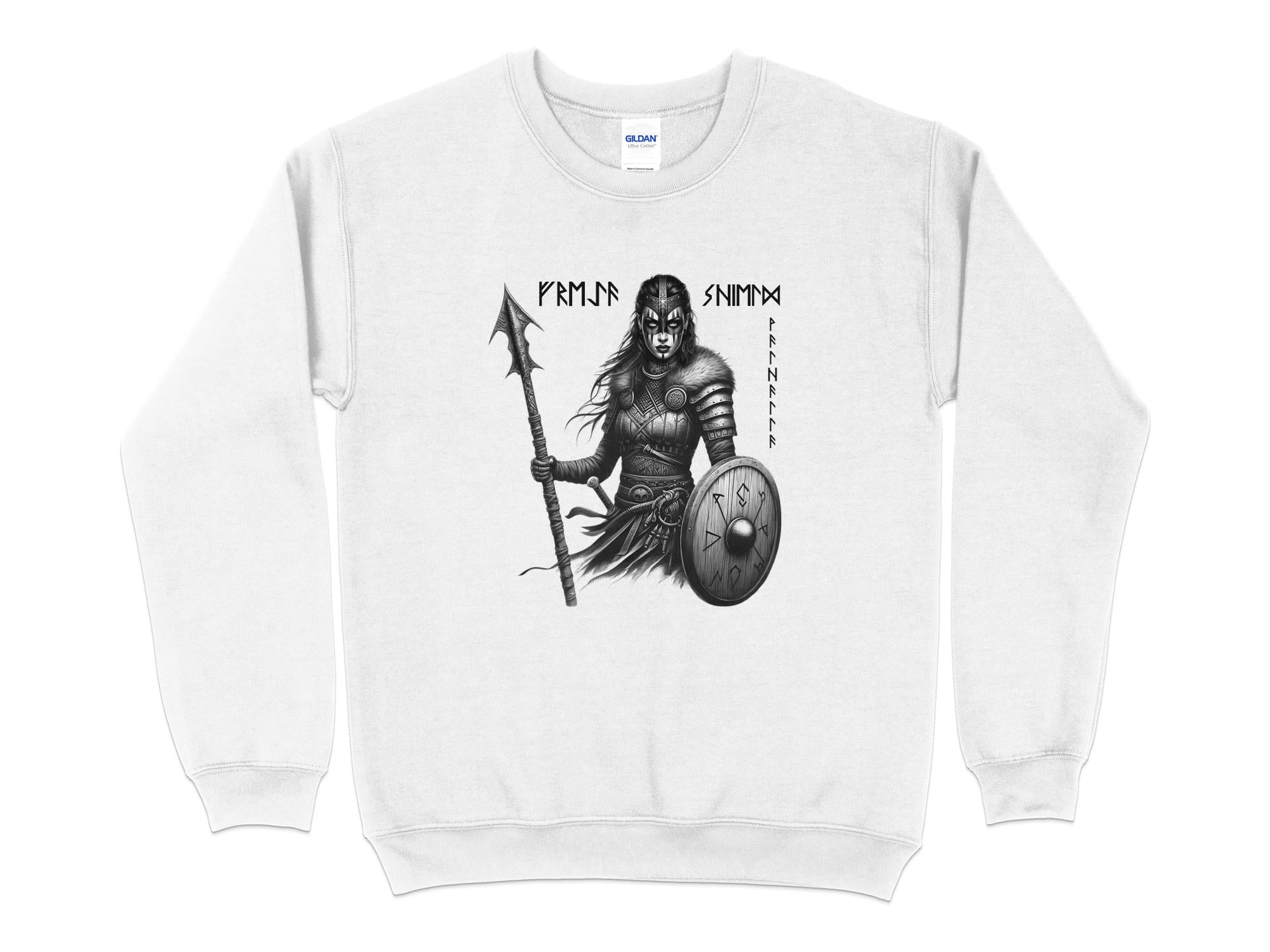 Viking Shield Maiden - Coloured Gildan Sweatshirt Realistic Norse Talisman Men Women Unisex Valhalla Tee Graphic Design