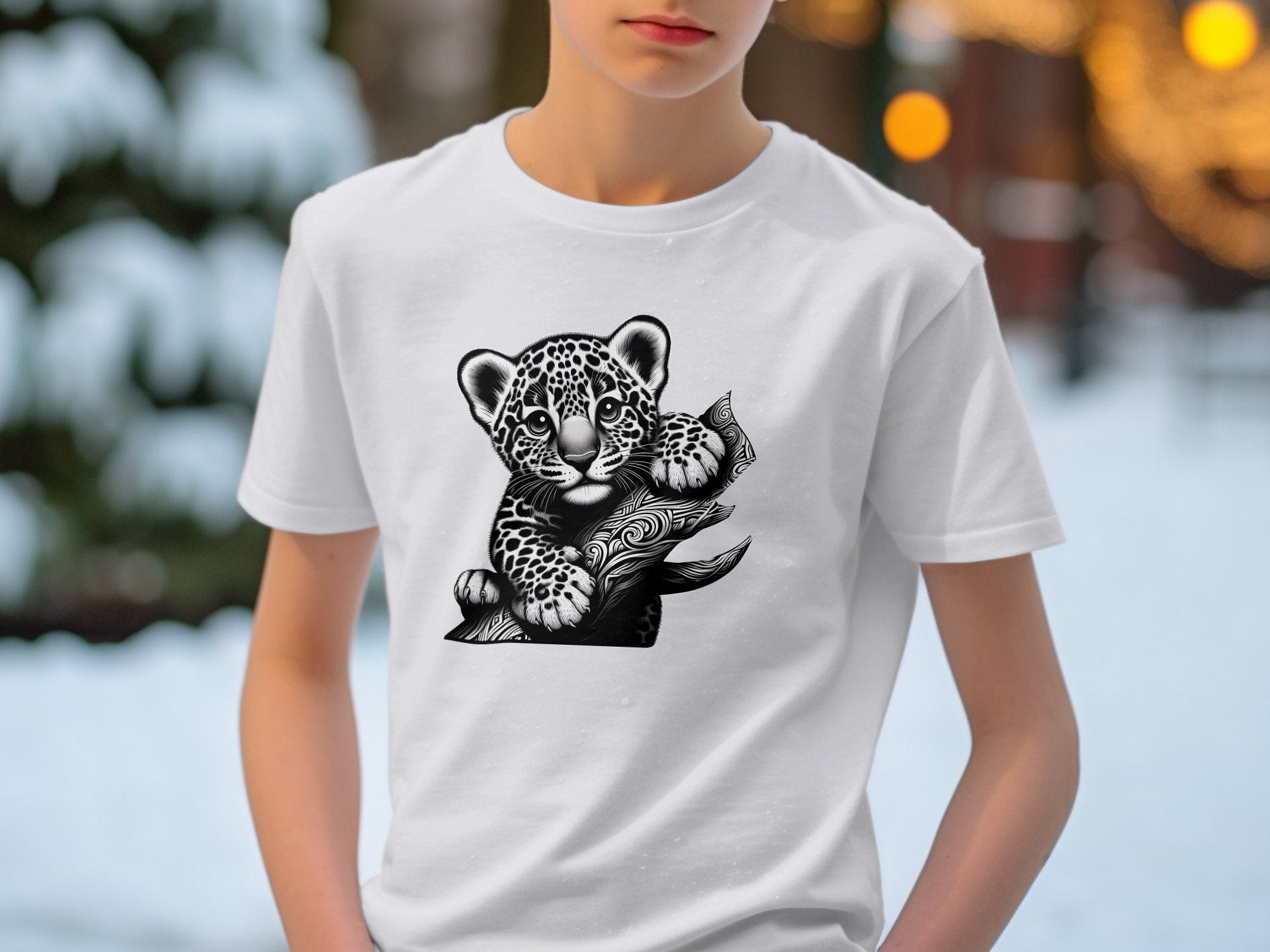 Leopard Bonsai - Coloured Gildan Kids T-Shirt Realistic Animal Talisman Unisex Cute Tee Graphic Design