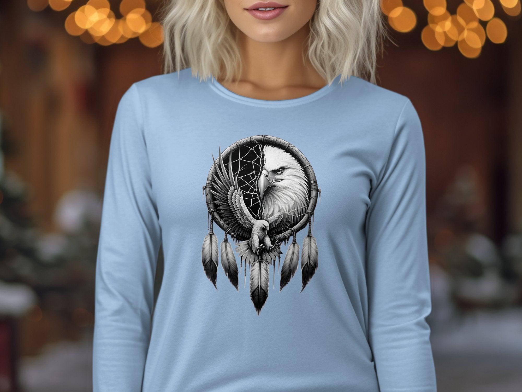 Dreamcatcher Eagle - Coloured Gildan Long Sleeve Realistic Native American Talisman Unisex Mythology Tee Graphic Design