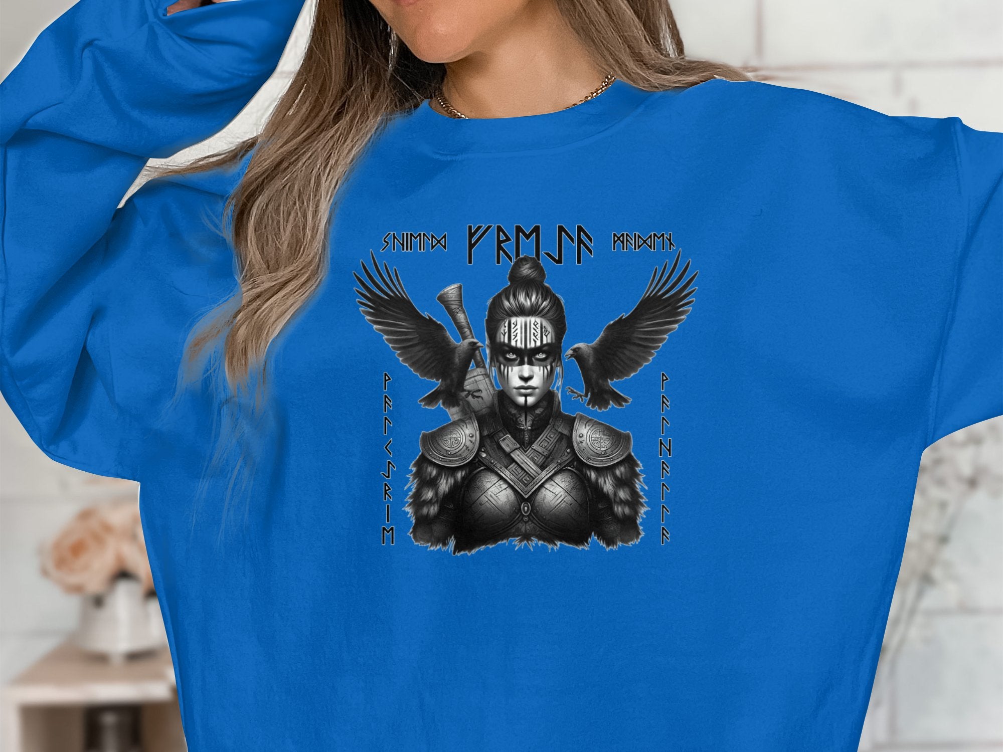 Viking Shield Maiden - Coloured Gildan Sweatshirt Realistic Norse Talisman Men Women Unisex Valhalla Tee Graphic Design