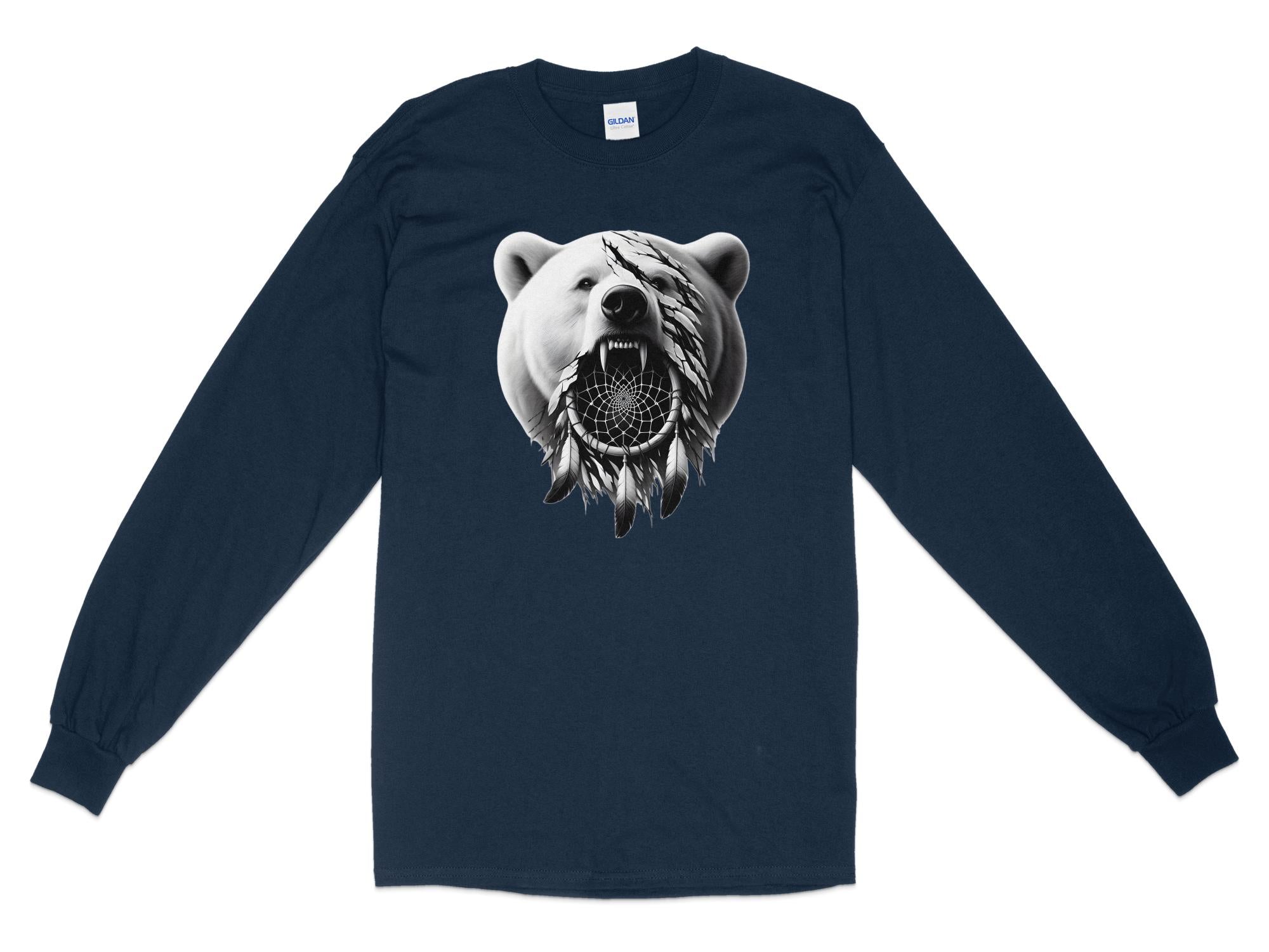 Dreamcatcher Bear - Coloured Gildan Long Sleeve Realistic Native American Talisman Unisex Mythology Tee Graphic Design