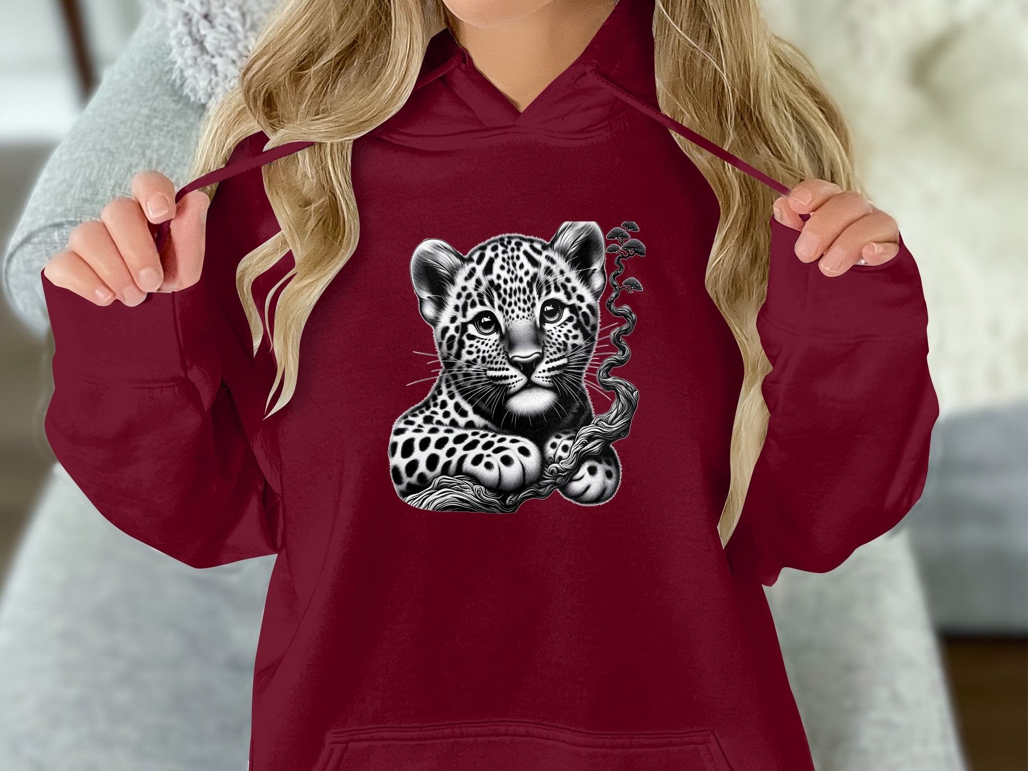 Leopard Bonsai - Coloured Gildan Hoodie Realistic Animal Talisman Unisex Cute Tee Graphic Design