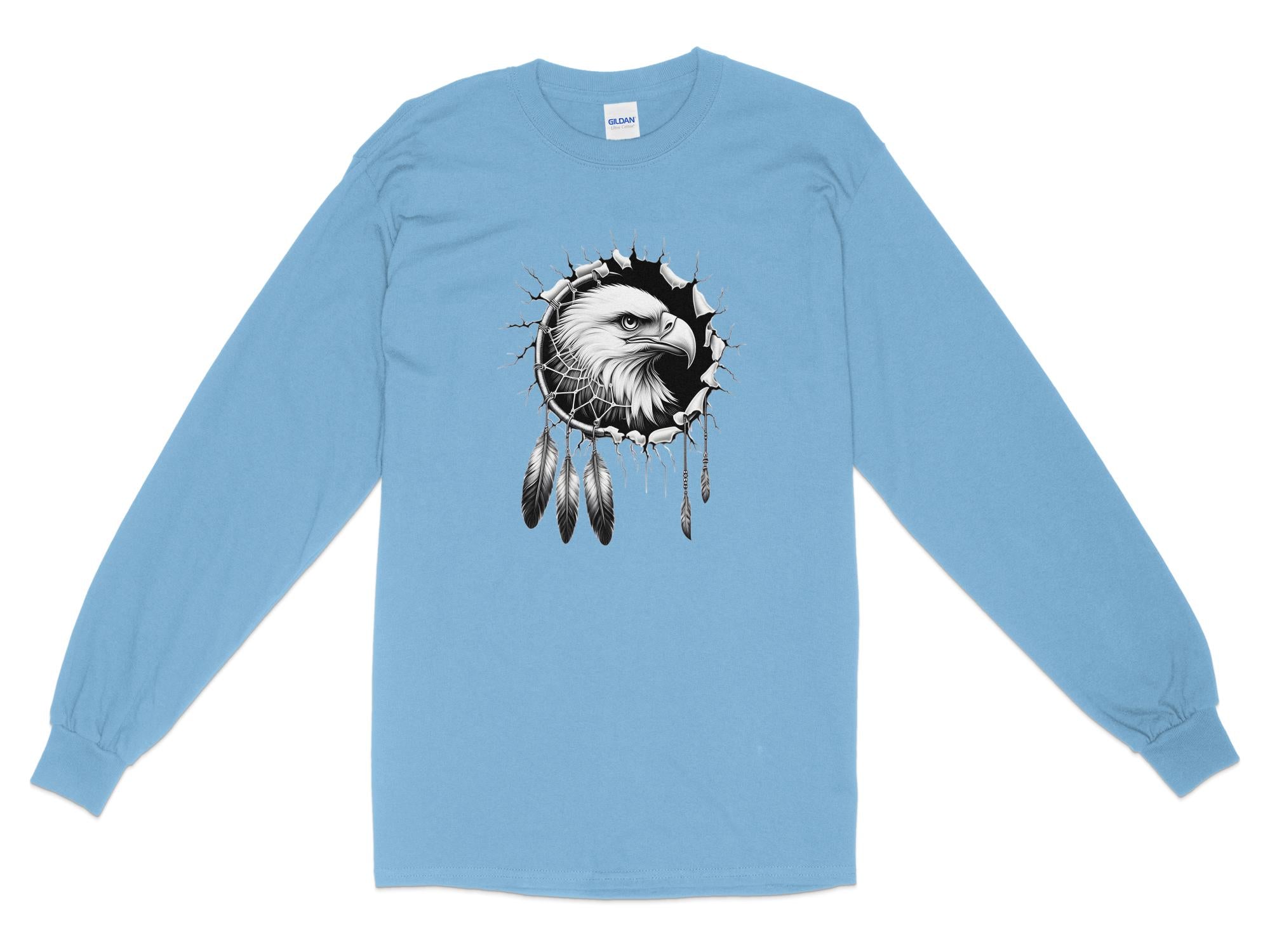 Dreamcatcher Eagle - Coloured Gildan Long Sleeve Realistic Native American Talisman Unisex Mythology Tee Graphic Design