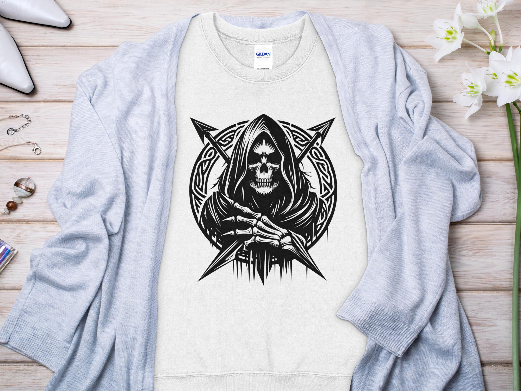 Grim Reaper - Black White Gildan Sweatshirt Commemorative Talisman Unisex Tee Graphic Design