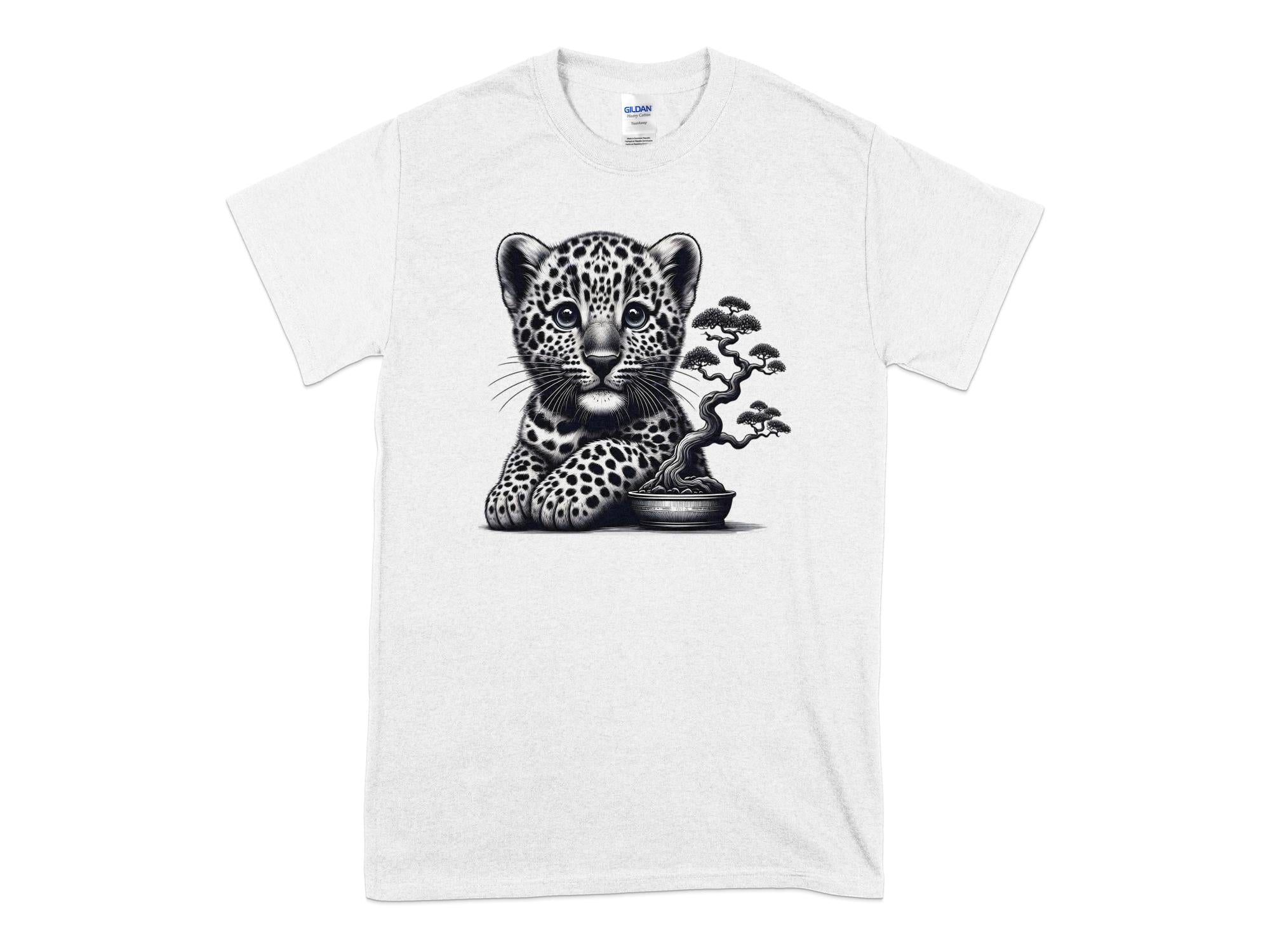 Leopard Bonsai - Coloured Gildan T-Shirt Realistic Animal Talisman Unisex Cute Tee Graphic Design