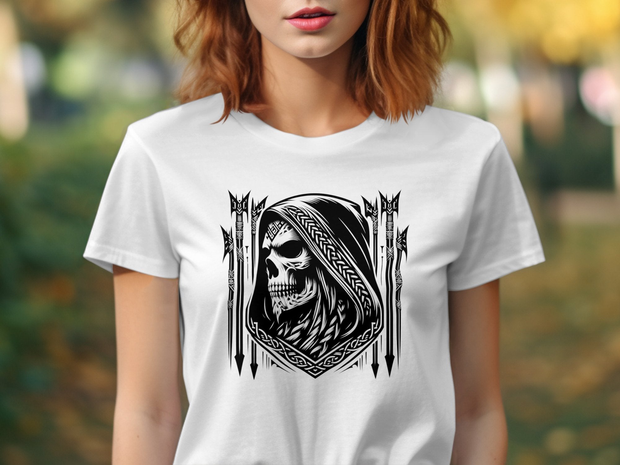 Grim Reaper - Black White Gildan T-Shirt Commemorative Talisman Unisex Tee Graphic Design