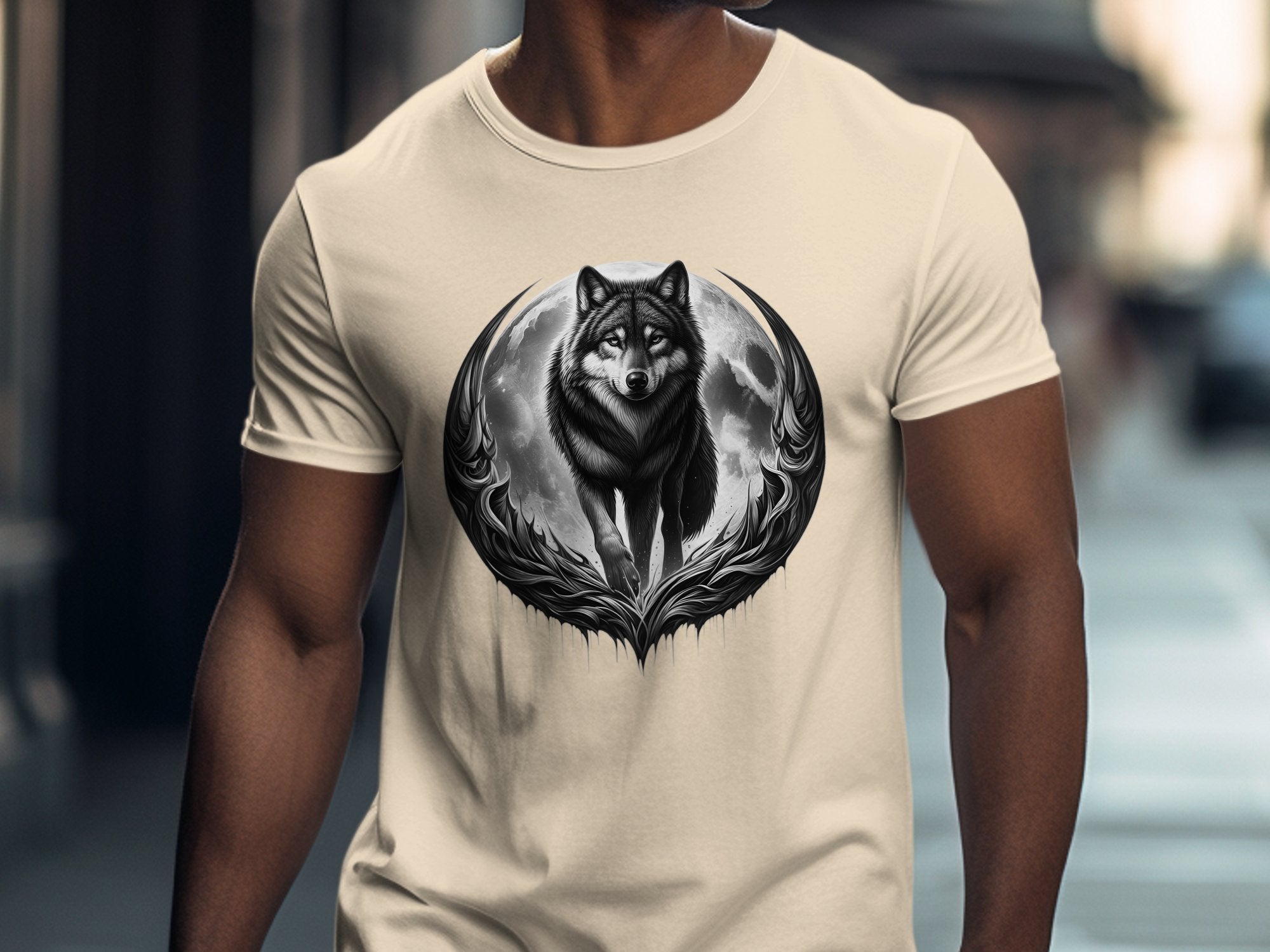 Moon Wolf - Coloured Gildan T-Shirt Realistic Animal Talisman Unisex Mythology Tee Graphic Design