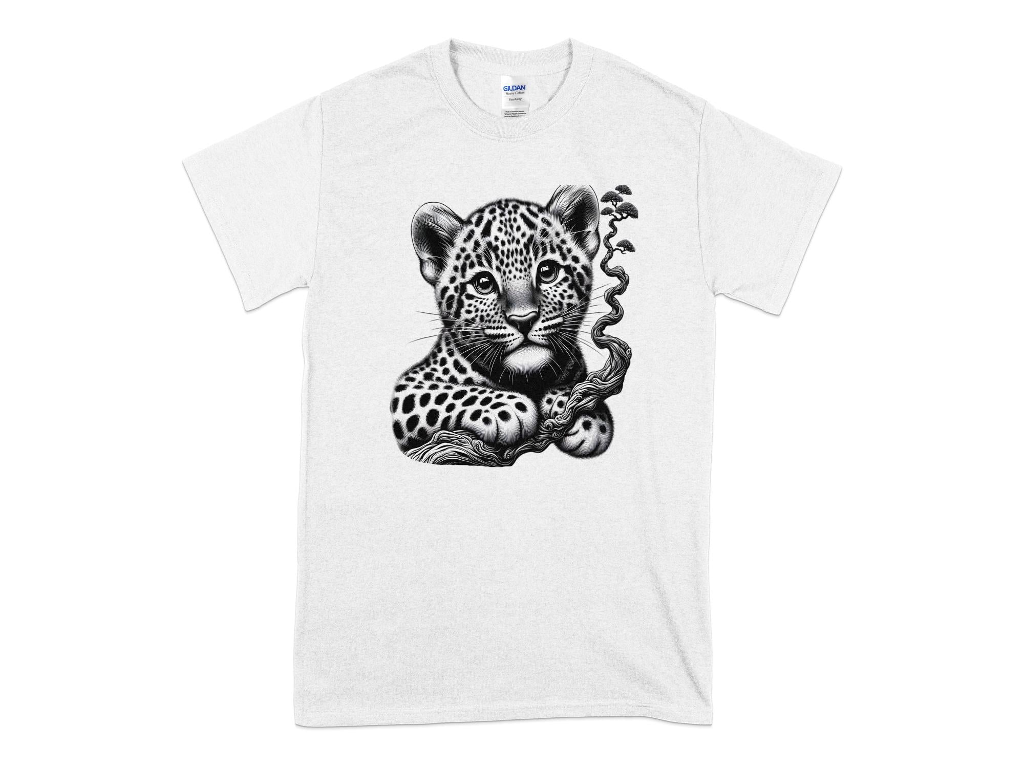 Leopard Bonsai - Coloured Gildan T-Shirt Realistic Animal Talisman Unisex Cute Tee Graphic Design