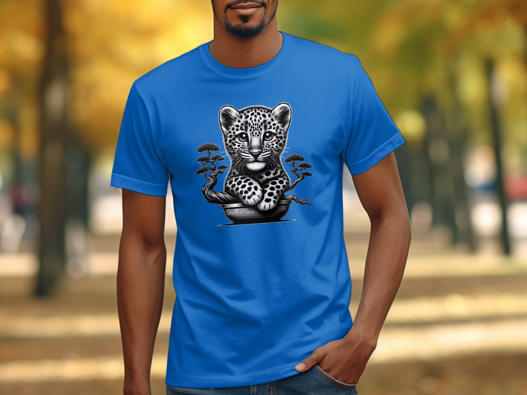 Leopard Bonsai - Coloured Gildan T-Shirt Realistic Animal Talisman Unisex Cute Tee Graphic Design