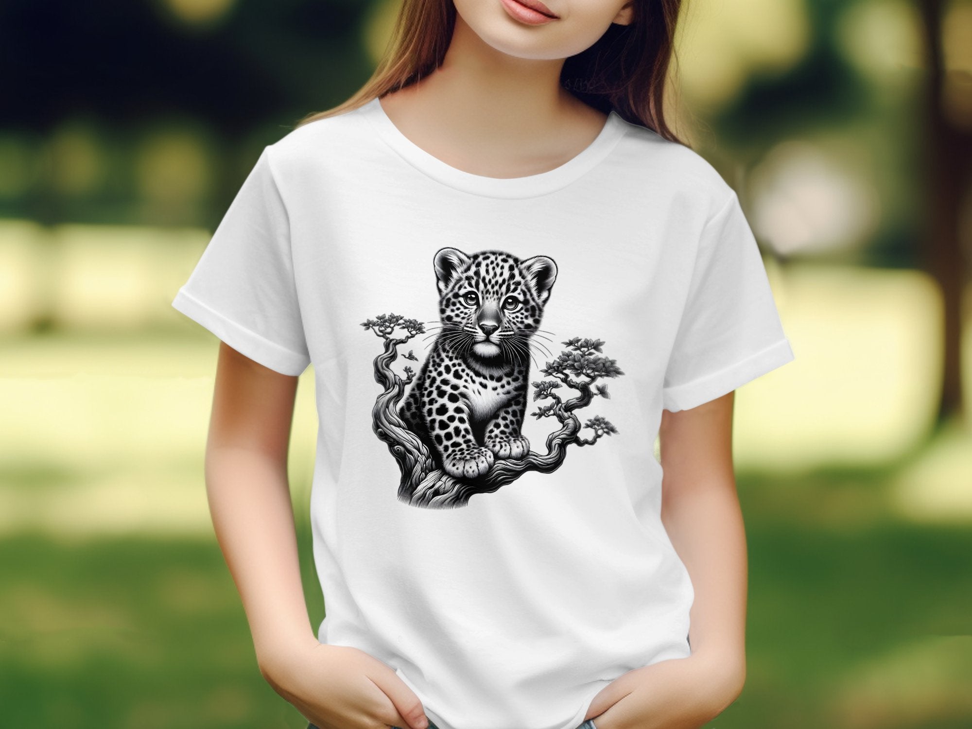 Leopard Bonsai - Coloured Gildan Kids T-Shirt Realistic Animal Talisman Unisex Cute Tee Graphic Design