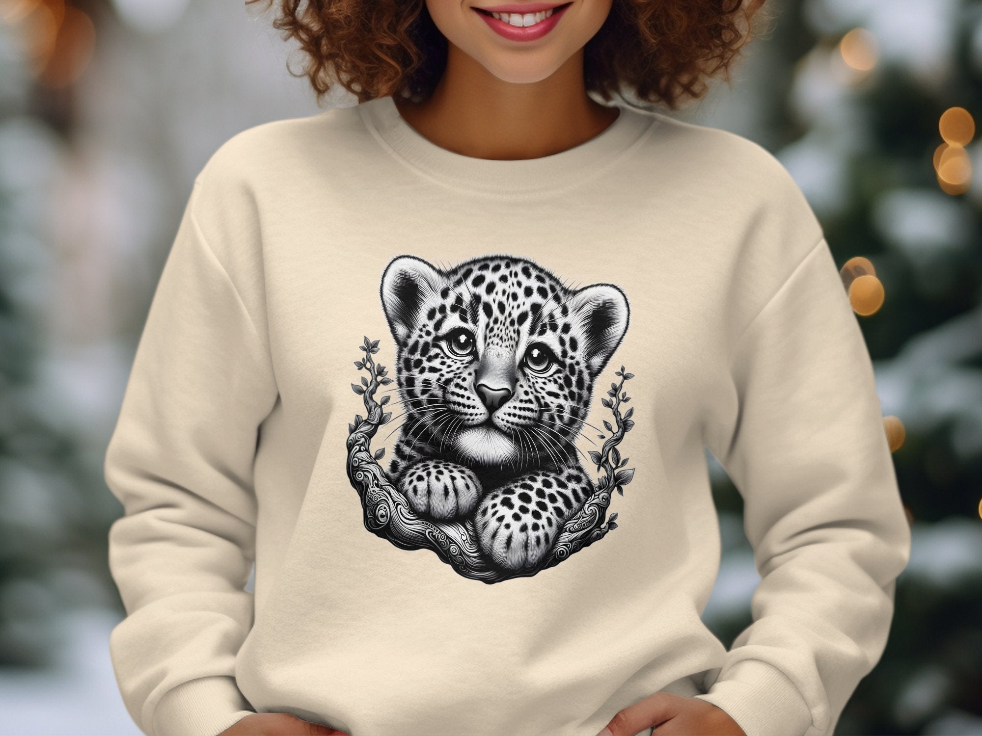 Leopard Bonsai - Coloured Gildan Sweatshirt Realistic Animal Talisman Unisex Cute Tee Graphic Design