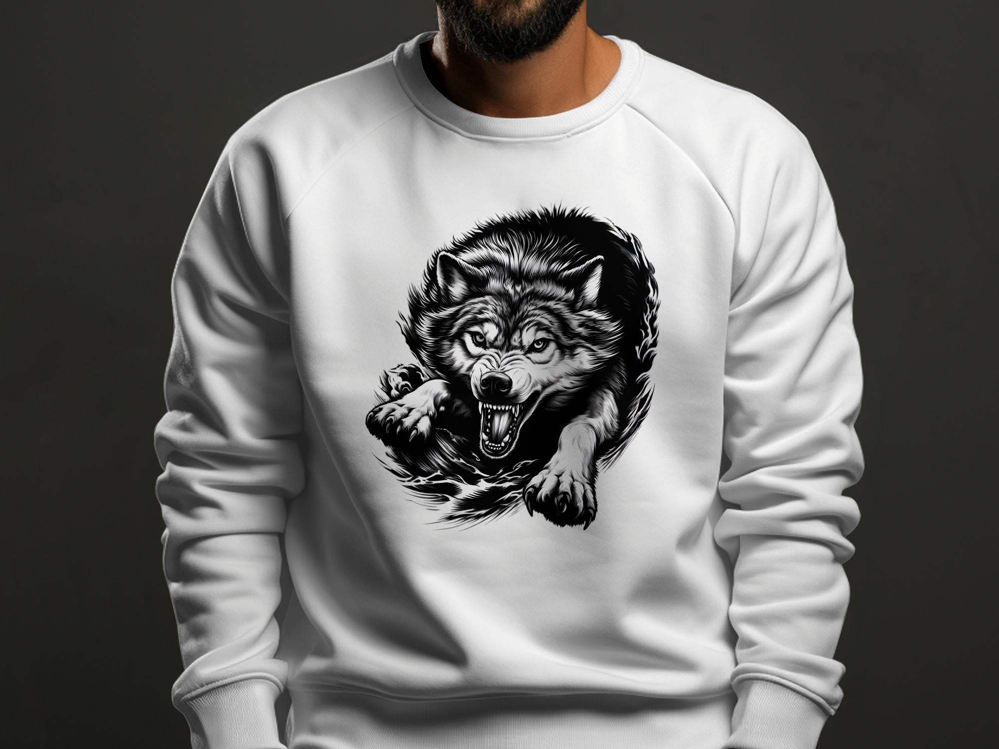 Wolf Tribal - Black White Gildan Sweatshirt Realistic Animal Talisman Unisex Tee Graphic Design