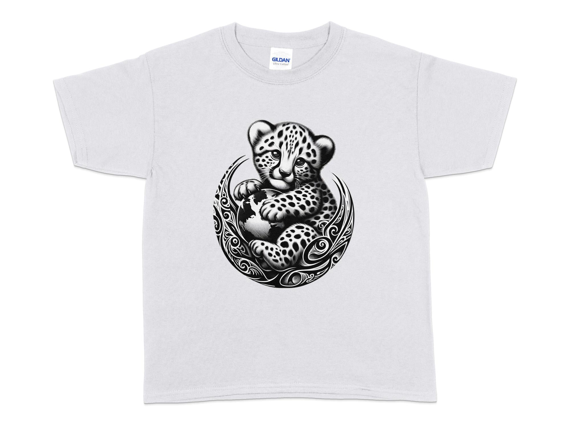 Cheetah World - Coloured Gildan Kids T-Shirt Realistic Animal Talisman Unisex Cute Tee Graphic Design