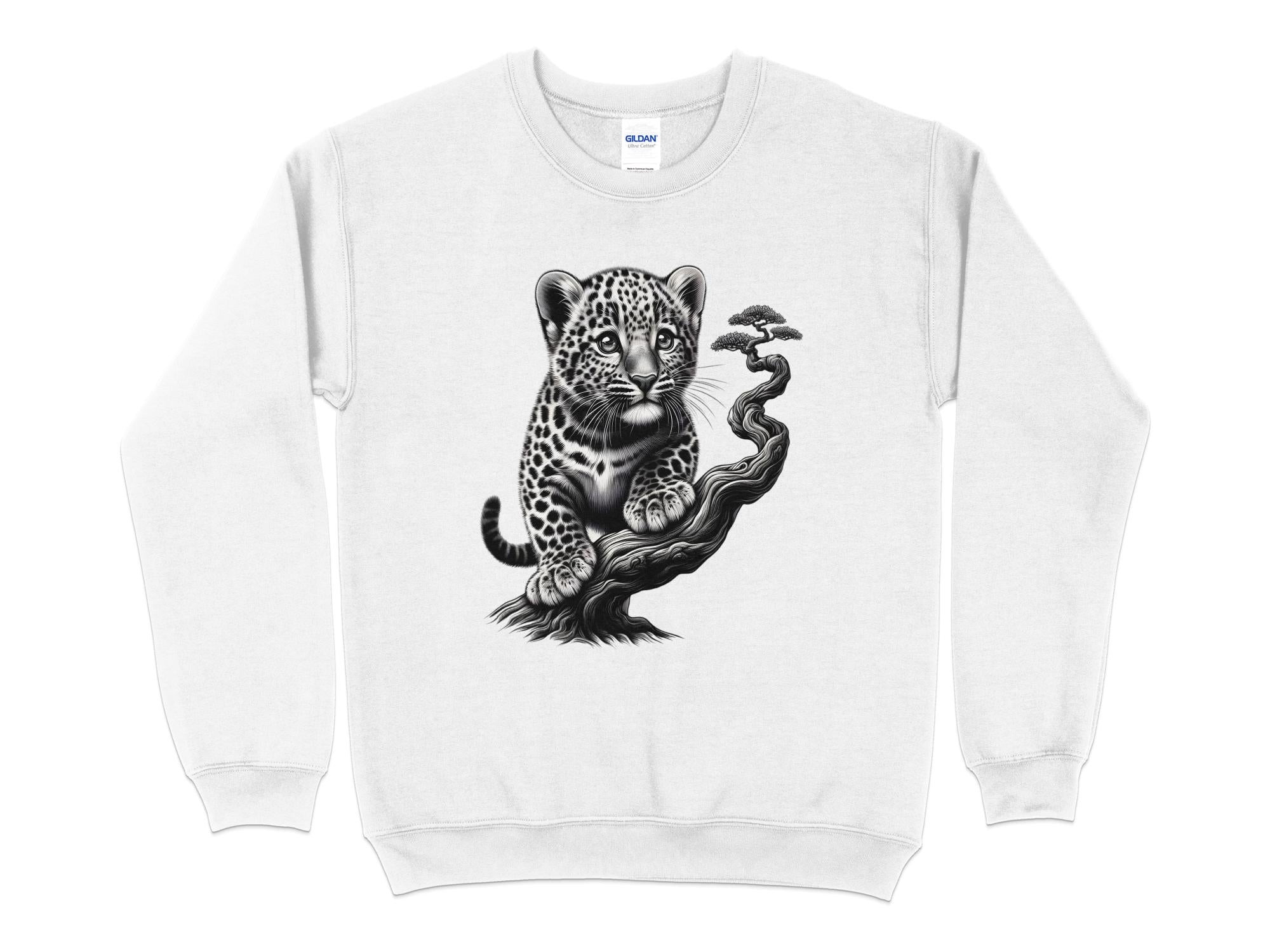 Leopard Bonsai - Coloured Gildan Sweatshirt Realistic Animal Talisman Unisex Cute Tee Graphic Design