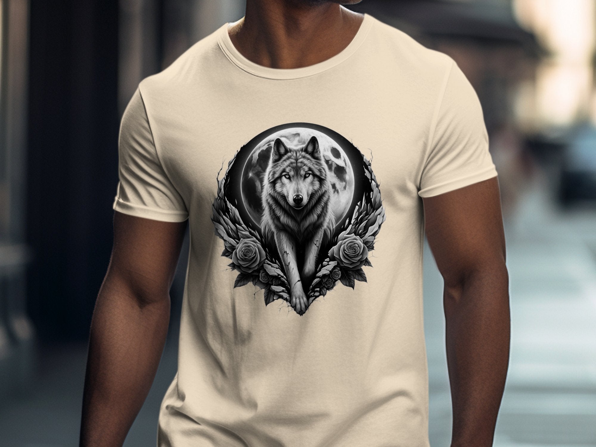 Moon Wolf - Coloured Gildan T-Shirt Realistic Animal Talisman Unisex Mythology Tee Graphic Design