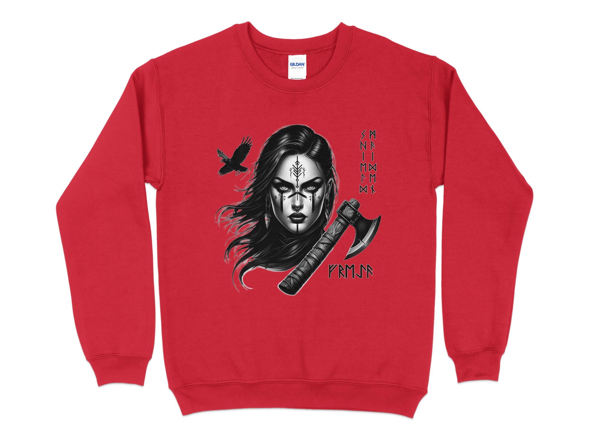 Viking Shield Maiden - Coloured Gildan Sweatshirt Realistic Norse Talisman Men Women Unisex Valhalla Tee Graphic Design