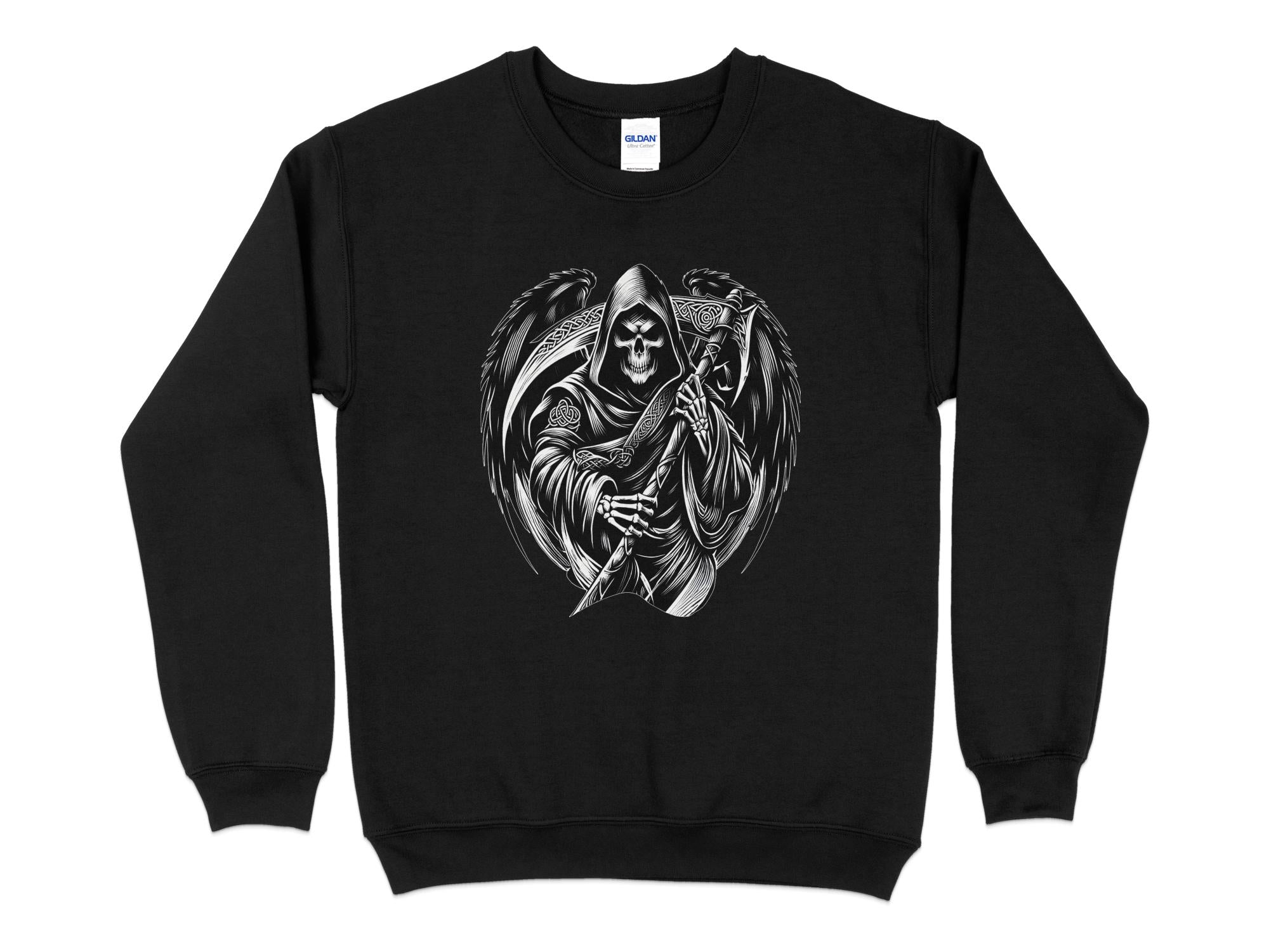 Grim Reaper - Black White Gildan Sweatshirt Commemorative Talisman Unisex Tee Graphic Design