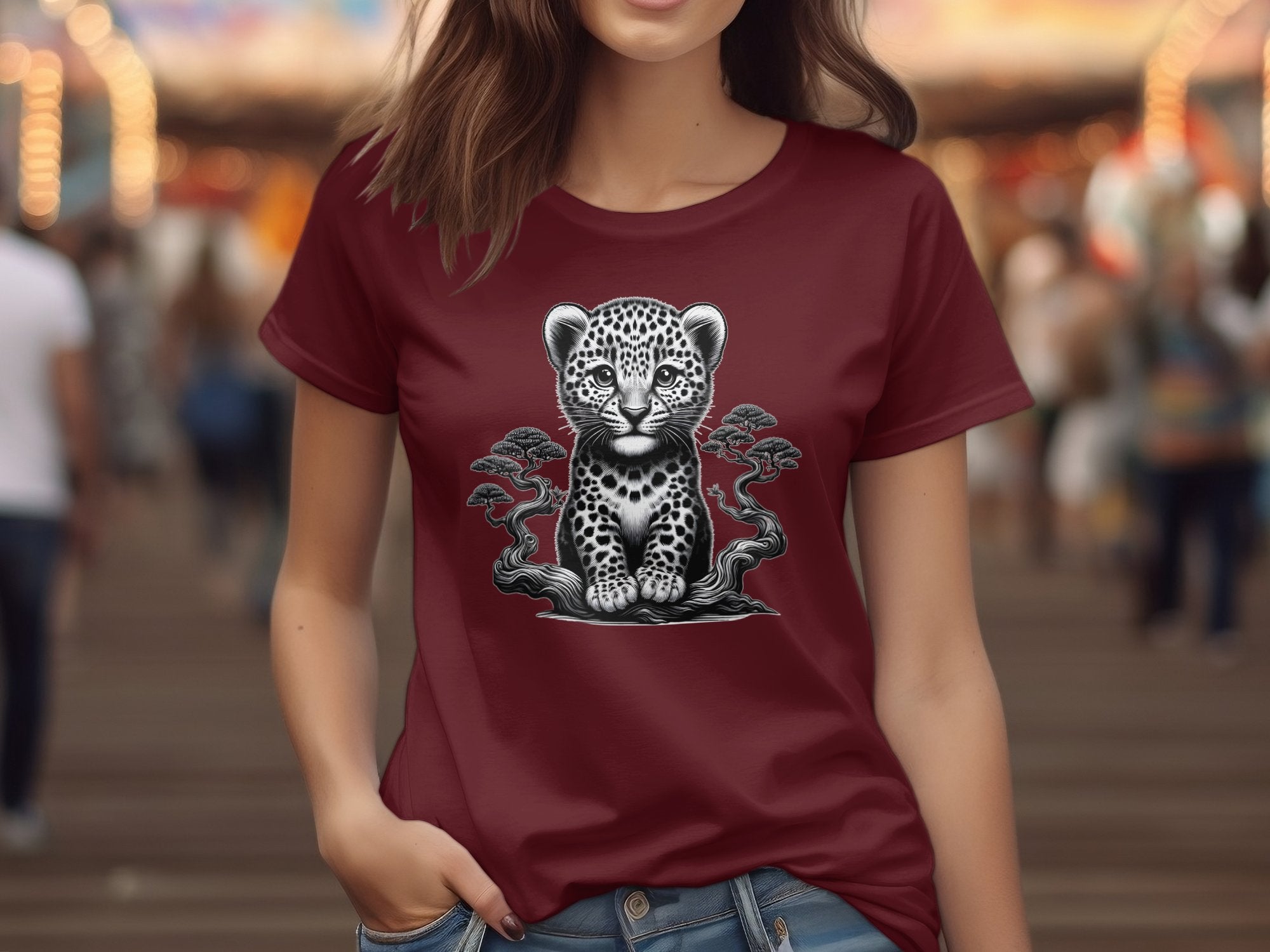 Leopard Bonsai - Coloured Gildan T-Shirt Realistic Animal Talisman Unisex Cute Tee Graphic Design