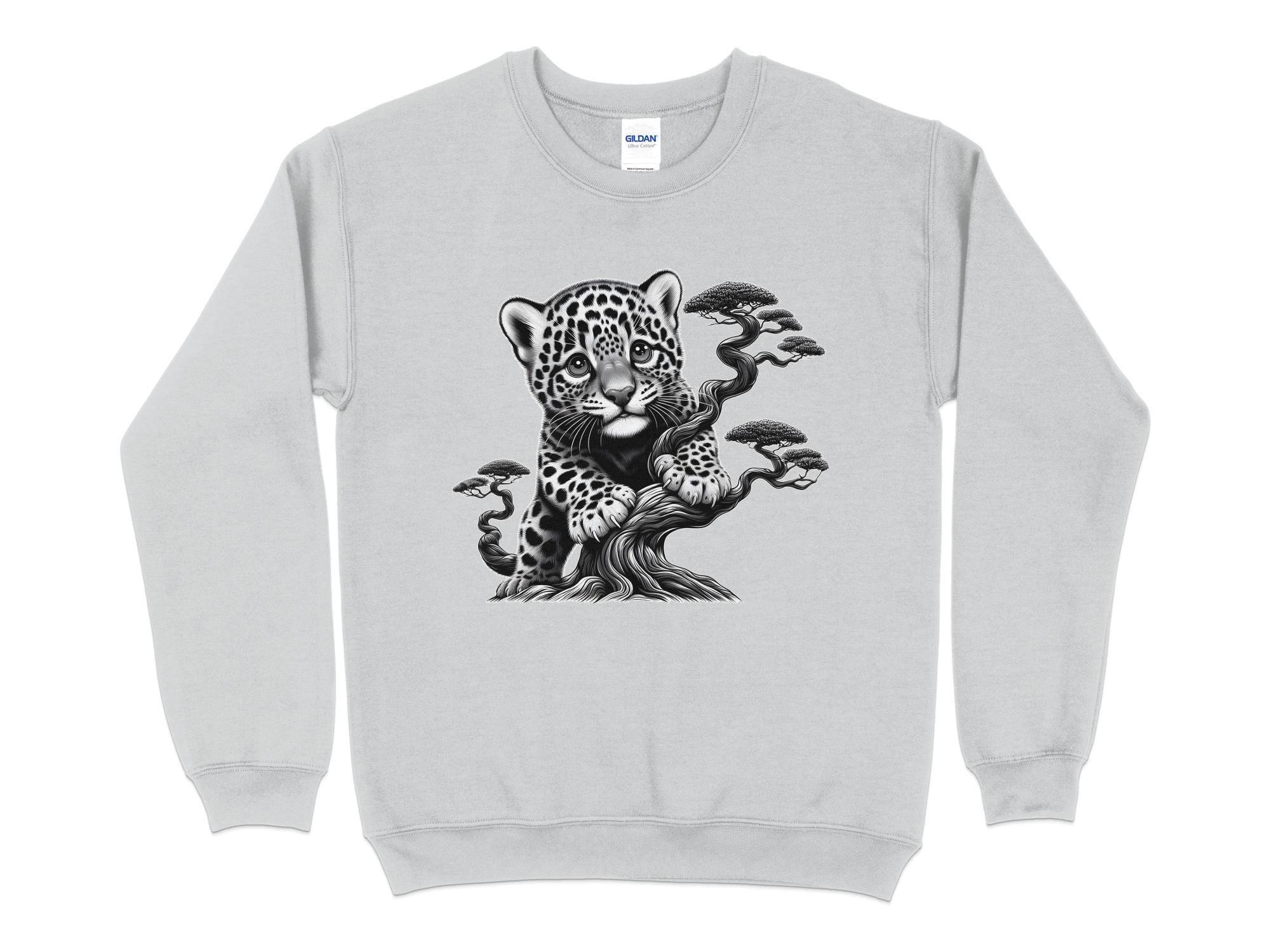 Leopard Bonsai - Coloured Gildan Sweatshirt Realistic Animal Talisman Unisex Cute Tee Graphic Design