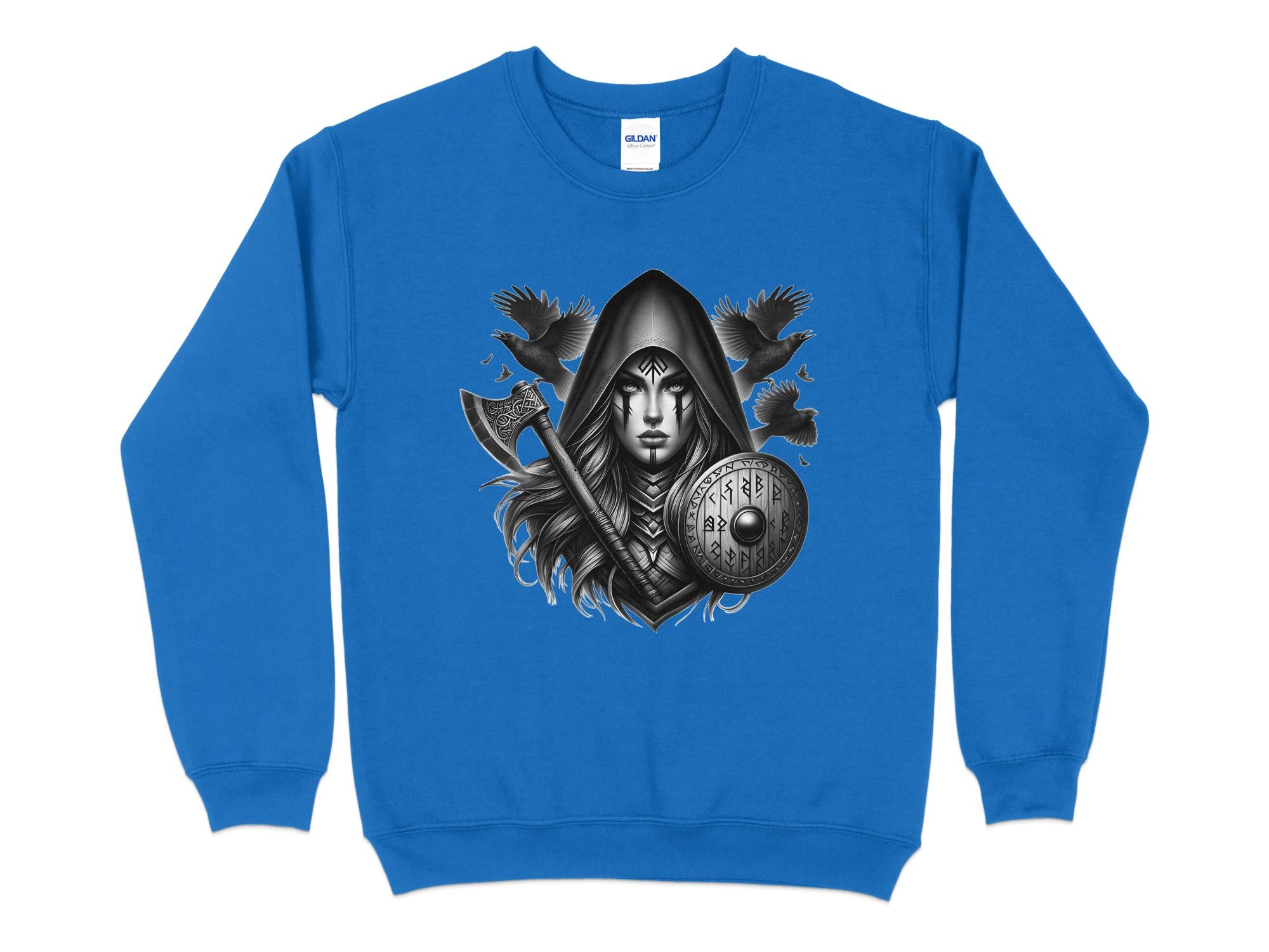 Viking Shield Maiden - Coloured Gildan Sweatshirt Realistic Norse Talisman Men Women Unisex Valhalla Tee Graphic Design