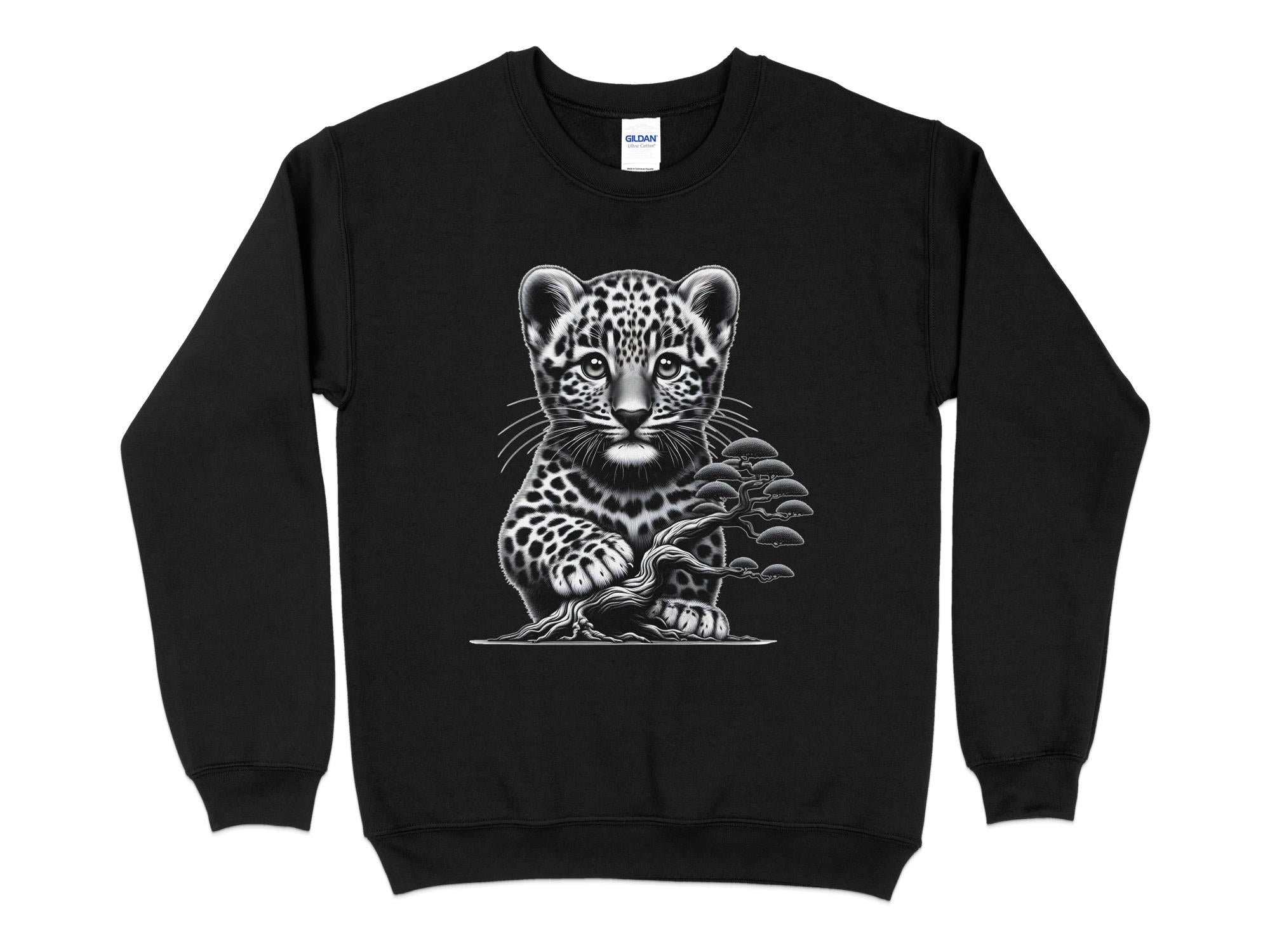 Leopard Bonsai - Coloured Gildan Sweatshirt Realistic Animal Talisman Unisex Cute Tee Graphic Design