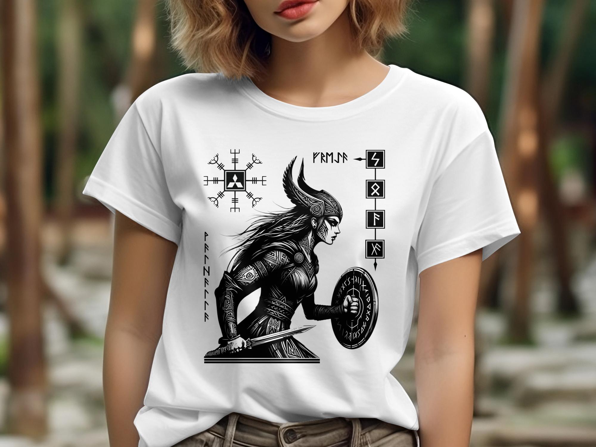 Viking Shield Maiden - Coloured Gildan T Shirt Realistic Norse Talisman Men Women Unisex Valhalla Tee Graphic Design