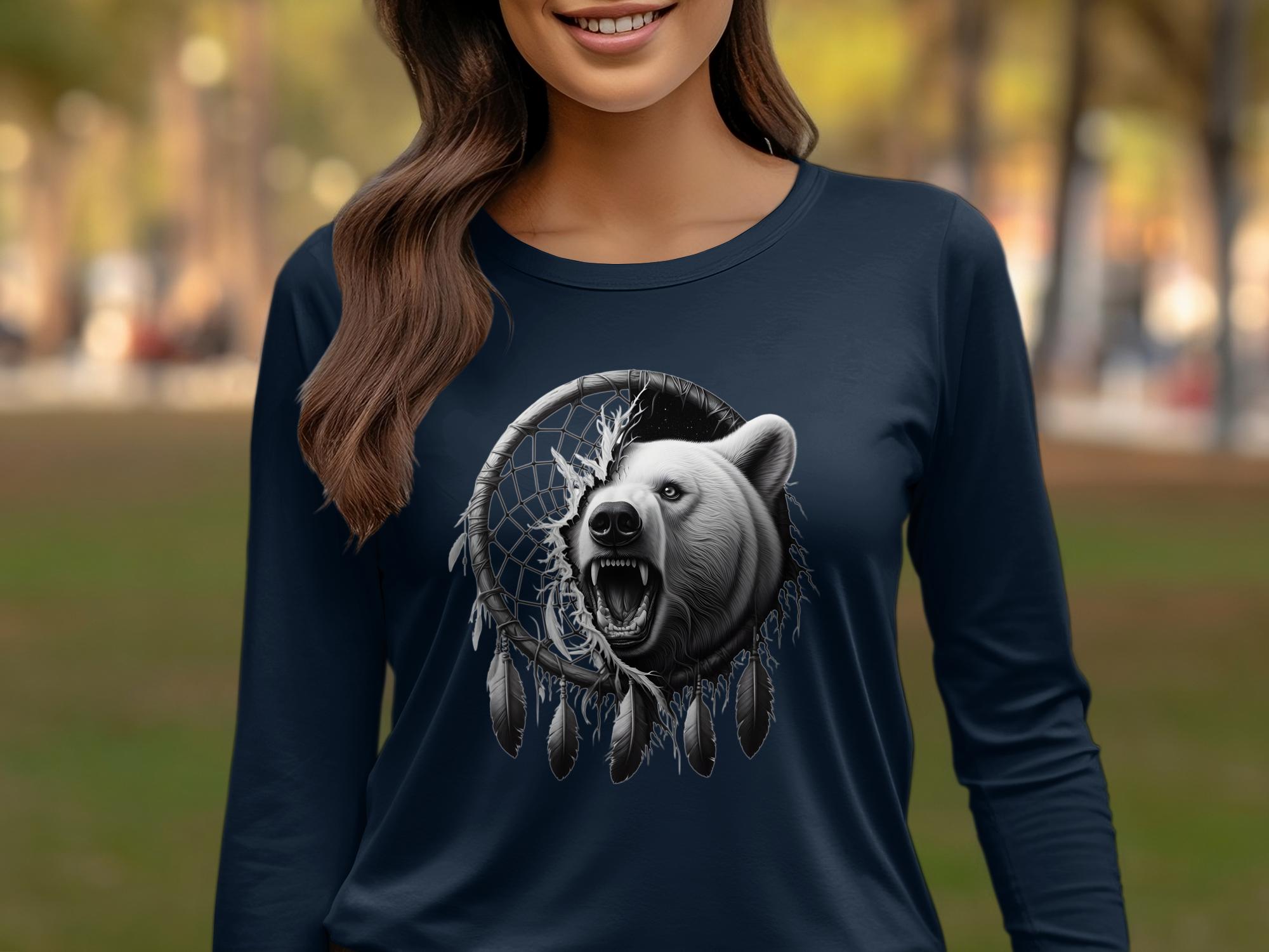 Dreamcatcher Bear - Coloured Gildan Long Sleeve Realistic Native American Talisman Unisex Mythology Tee Graphic Design