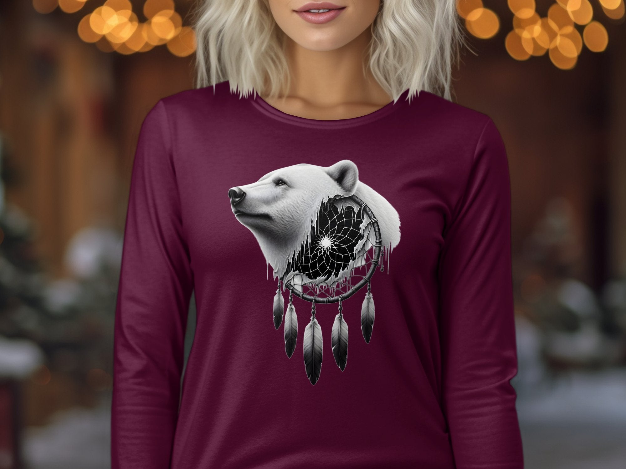 Dreamcatcher Bear - Coloured Gildan Long Sleeve Realistic Native American Talisman Unisex Mythology Tee Graphic Design