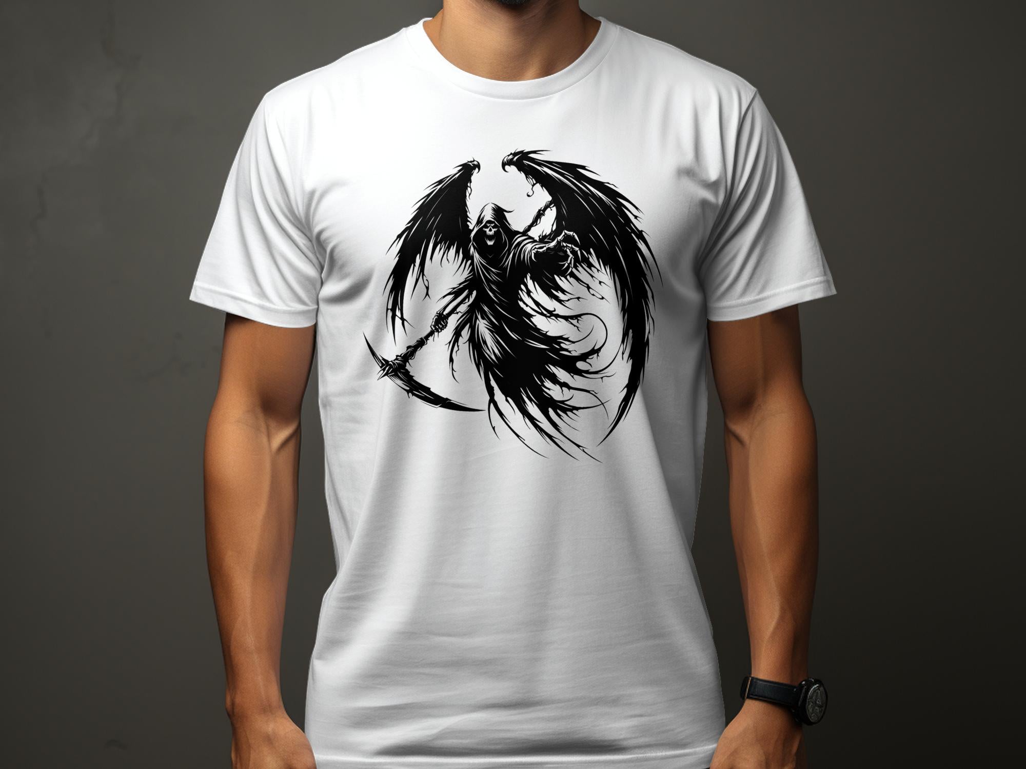 Grim Reaper - Black White Gildan T-Shirt Commemorative Talisman Unisex Tee Graphic Design