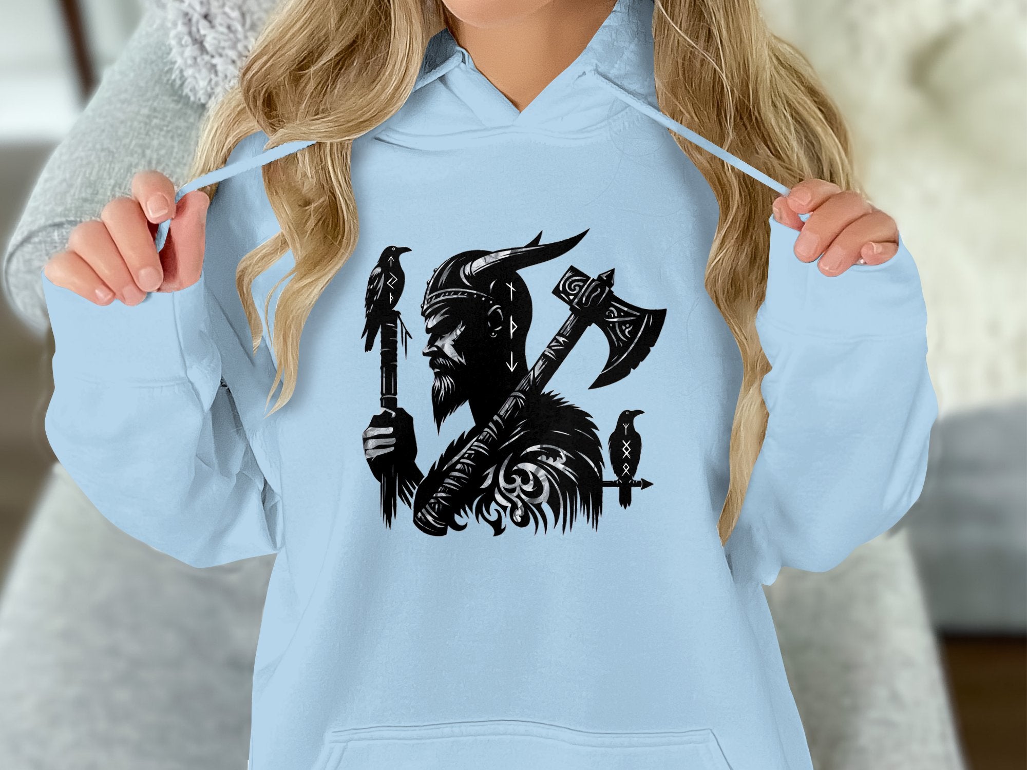 Viking Odin - Coloured Gildan Hoodie White Norse Talisman Men Women Unisex Valhalla Tee