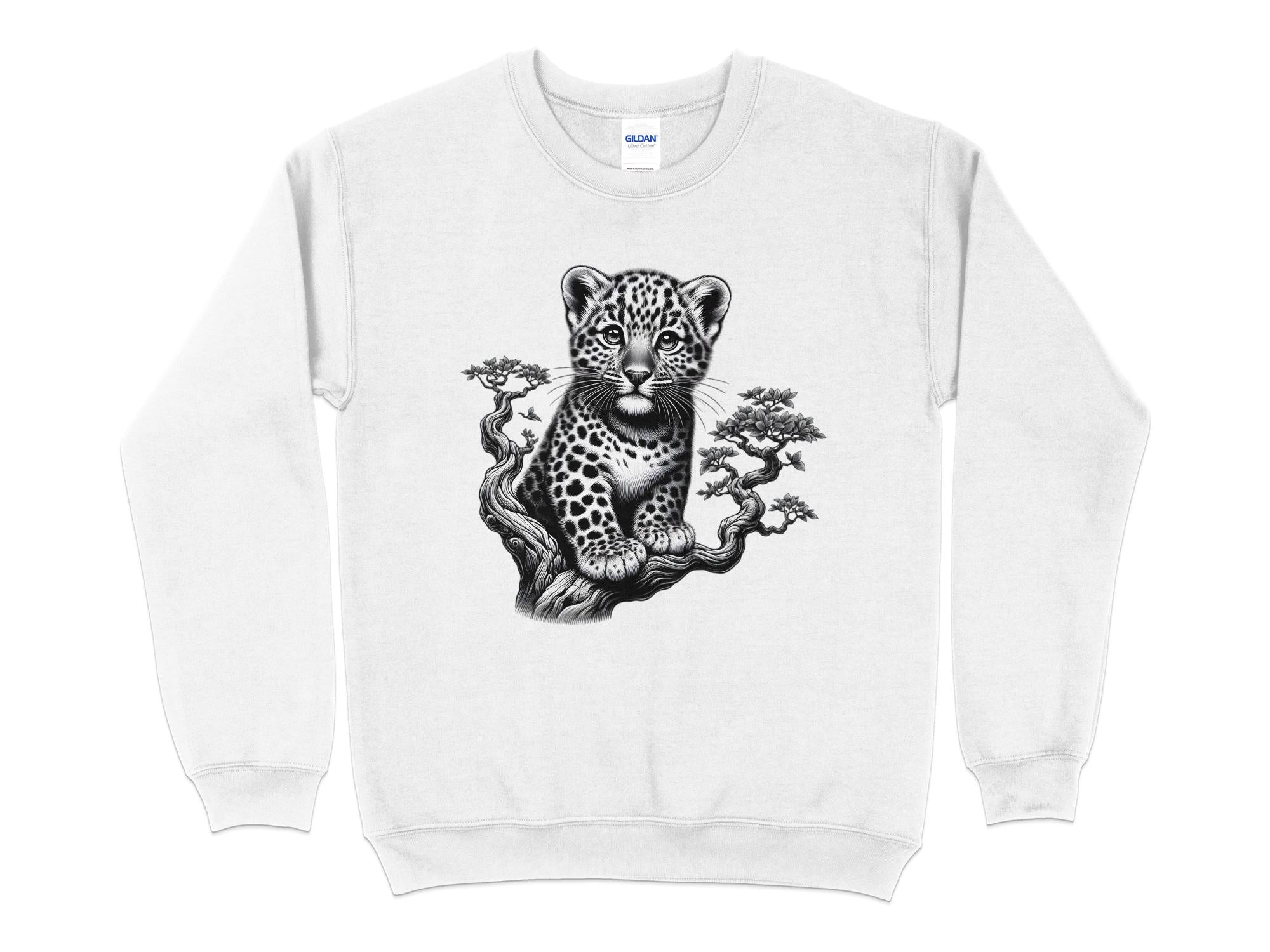 Leopard Bonsai - Coloured Gildan Sweatshirt Realistic Animal Talisman Unisex Cute Tee Graphic Design