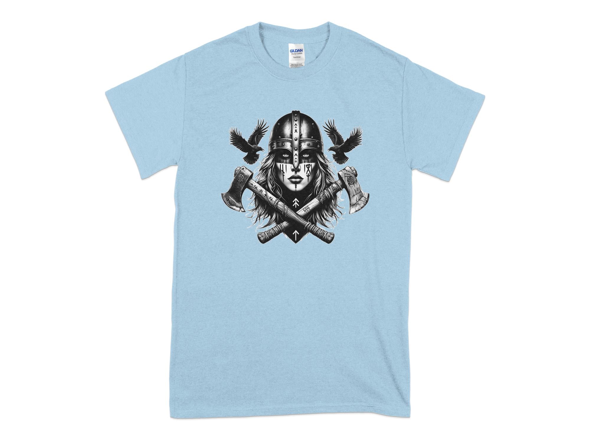 Viking Shield Maiden - Coloured Gildan T Shirt Realistic Norse Talisman Men Women Unisex Valhalla Tee Graphic Design