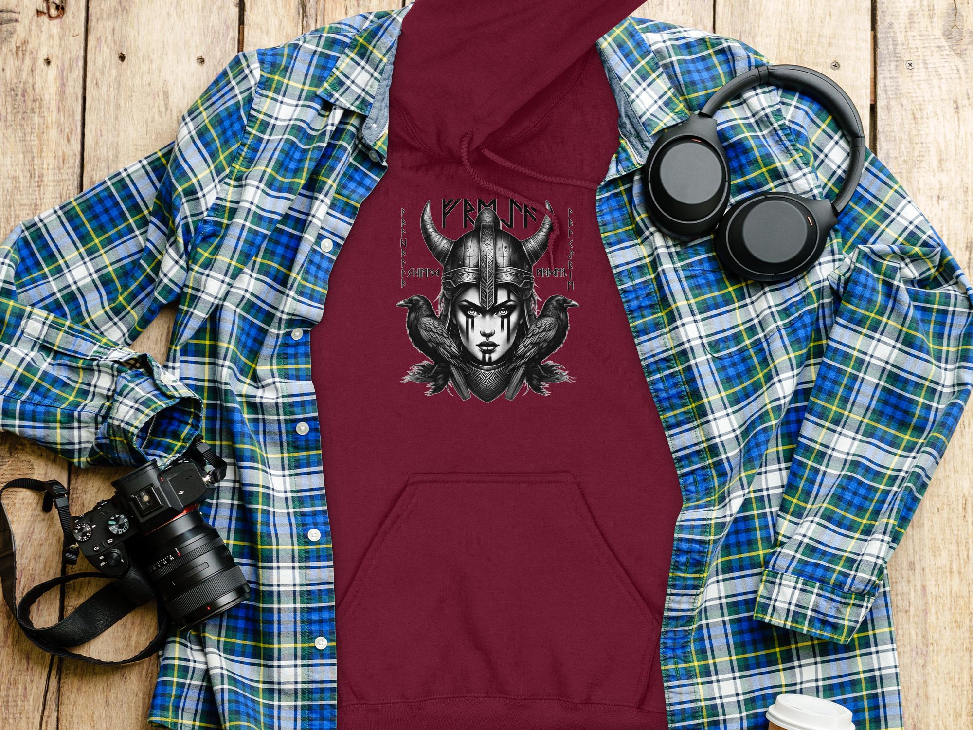 Viking Shield Maiden - Coloured Gildan Hoodie Realistic Norse Talisman Men Women Unisex Valhalla Tee Graphic Design