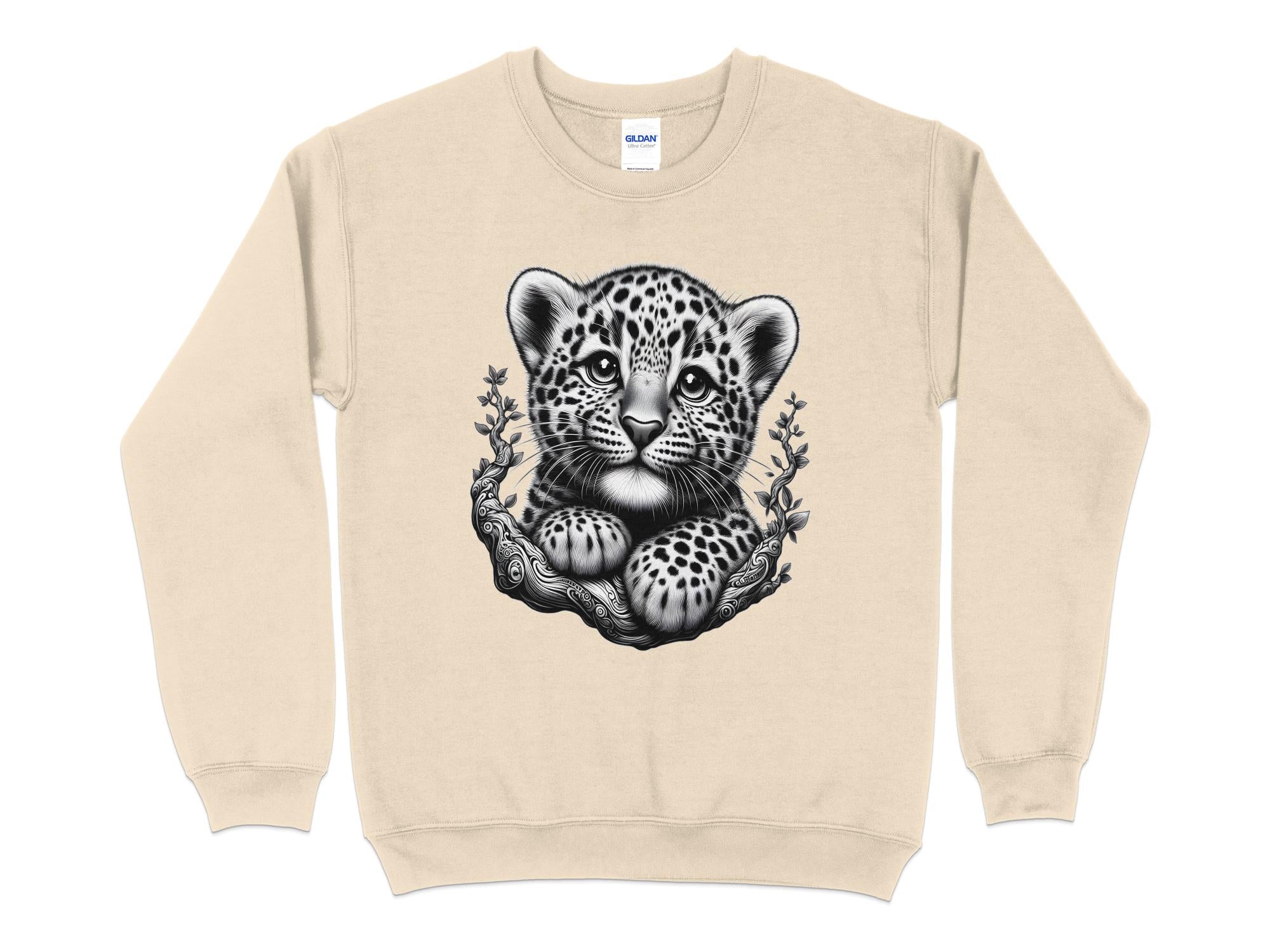 Leopard Bonsai - Coloured Gildan Sweatshirt Realistic Animal Talisman Unisex Cute Tee Graphic Design