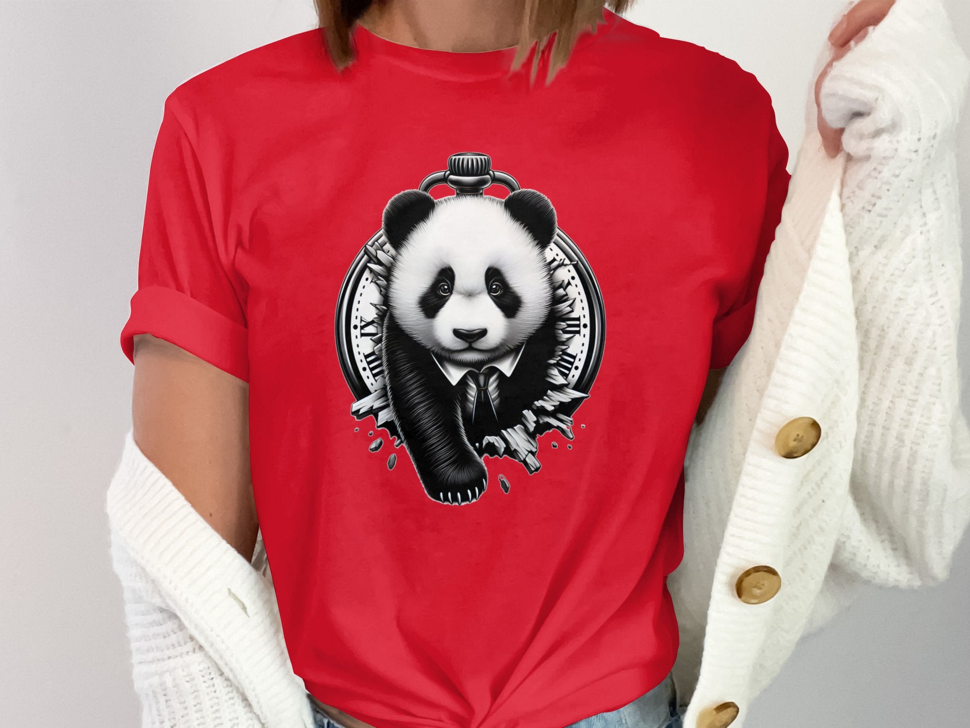 Panda - Coloured Gildan T-Shirt Realistic Animal Talisman Unisex Cute Tee Graphic Design