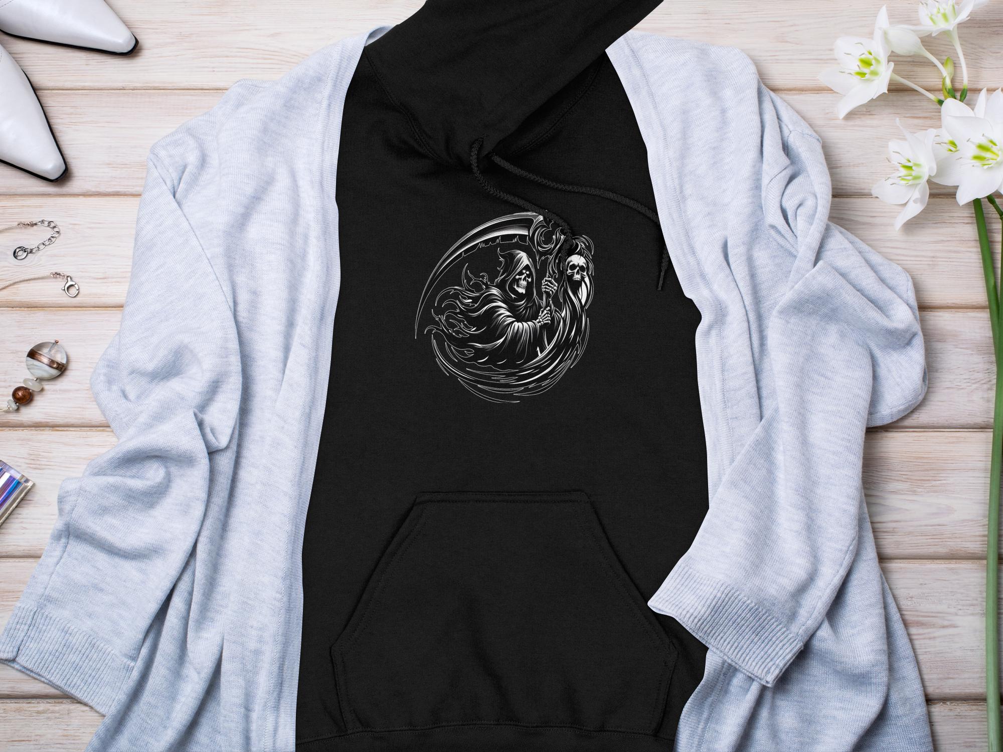 Grim Reaper - Black White Gildan Hoodie Commemorative Talisman Unisex Tee Graphic Design