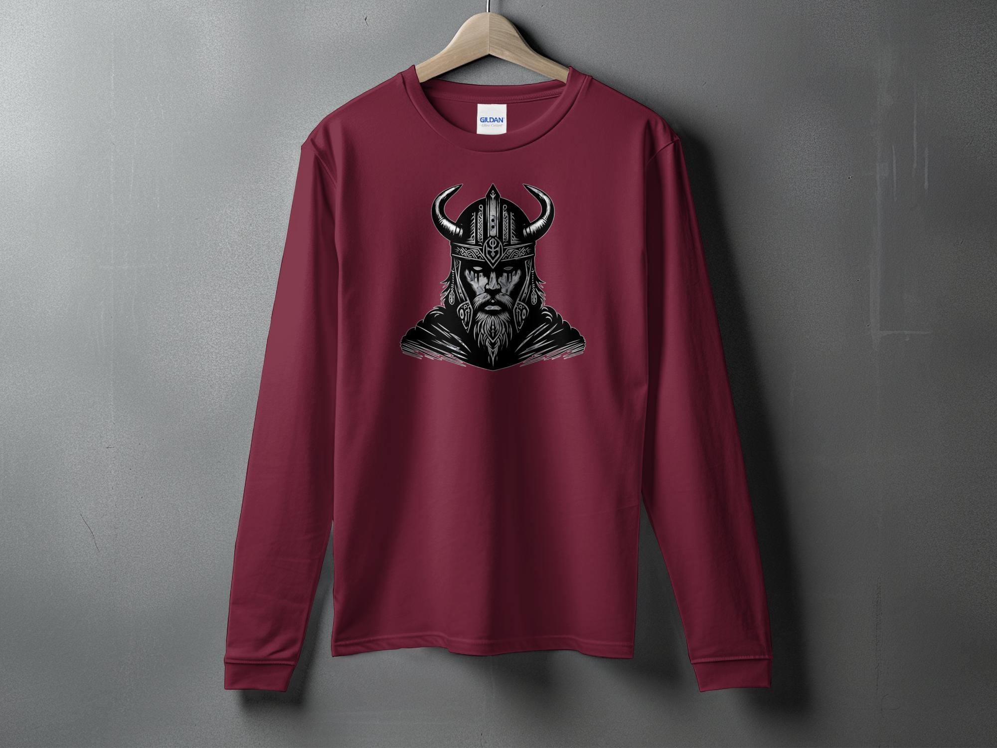 Viking Iron Will - Coloured Gildan Long Sleeve Realistic Norse Talisman Men Women Unisex Valhalla Tee Graphic Design