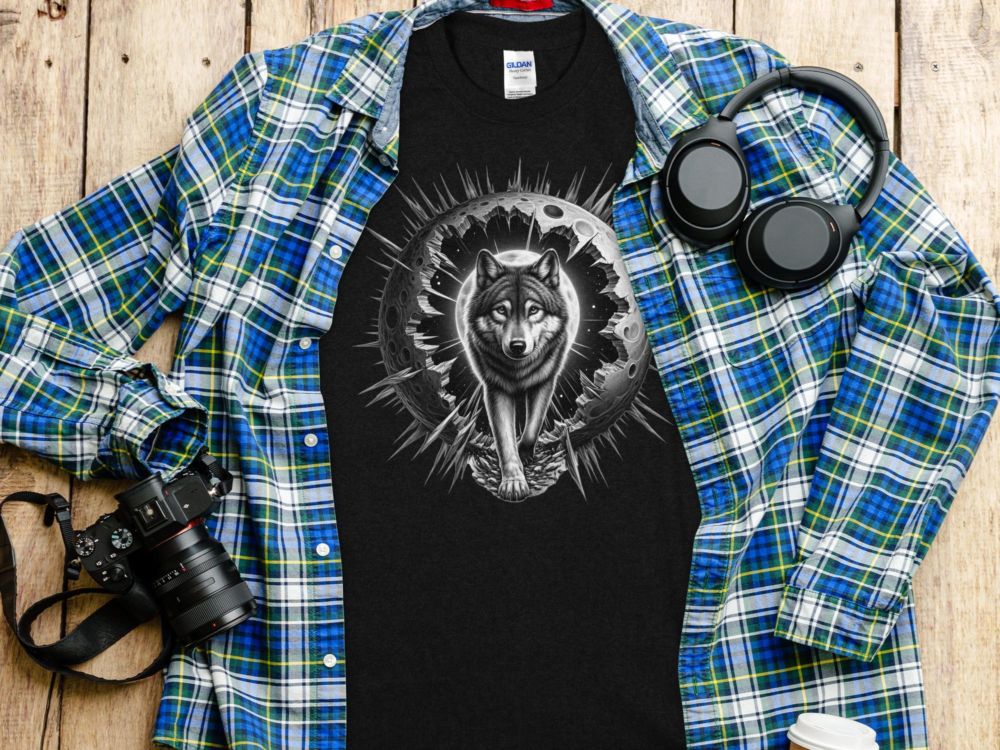 Moon Wolf - Coloured Gildan T-Shirt Realistic Animal Talisman Unisex Mythology Tee Graphic Design