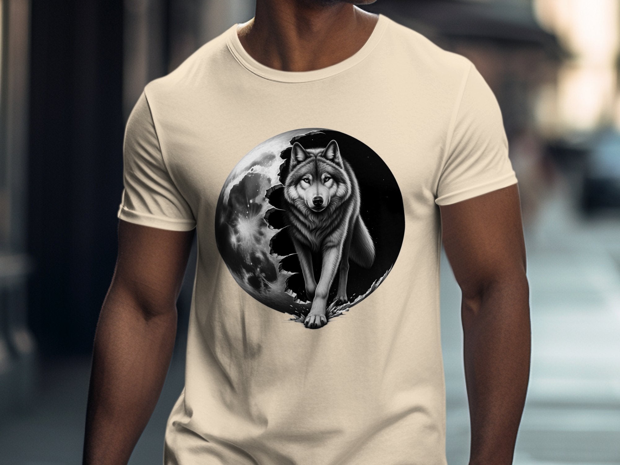 Moon Wolf - Coloured Gildan T-Shirt Realistic Animal Talisman Unisex Mythology Tee Graphic Design