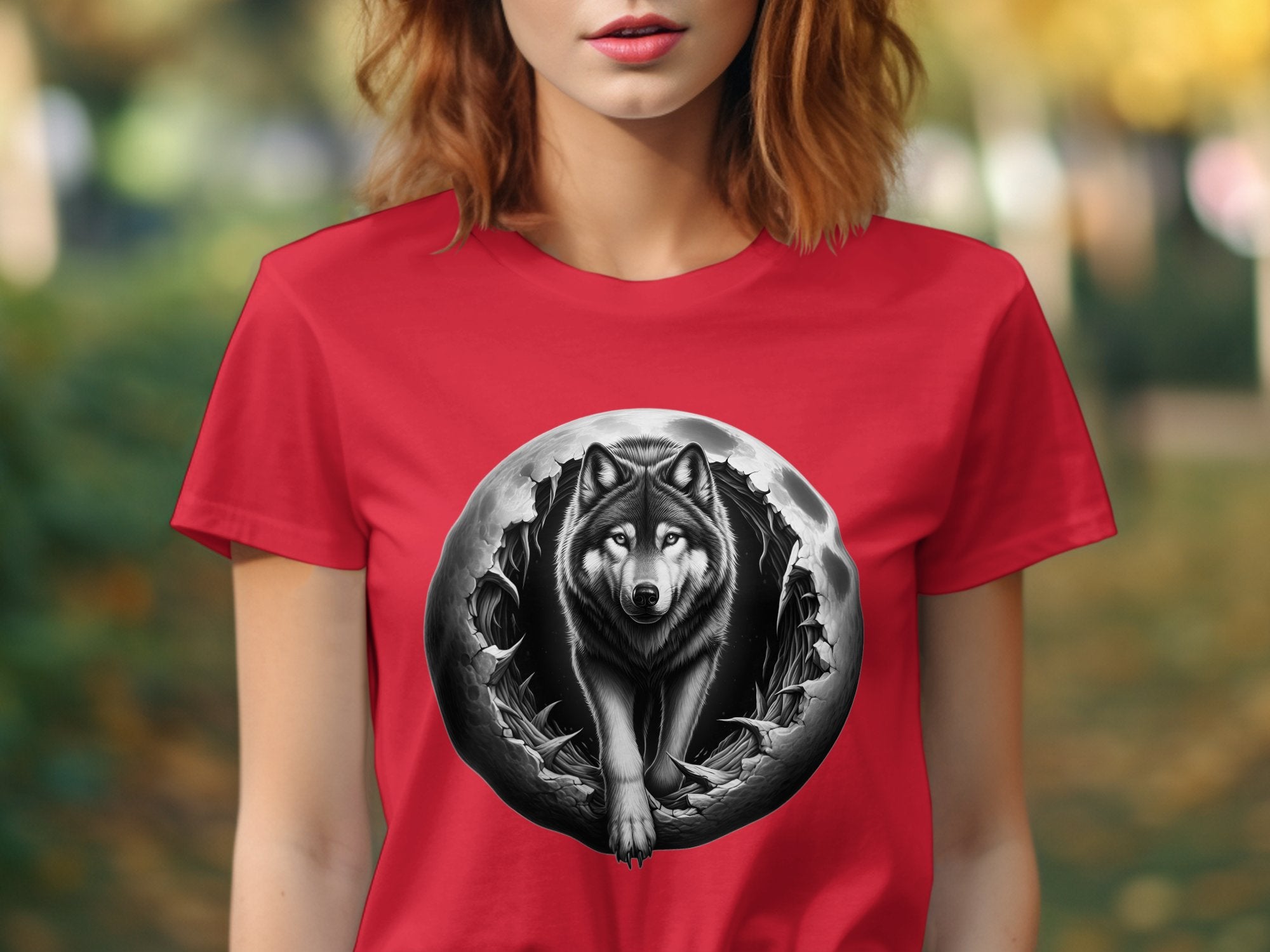 Moon Wolf - Coloured Gildan T-Shirt Realistic Animal Talisman Unisex Mythology Tee Graphic Design