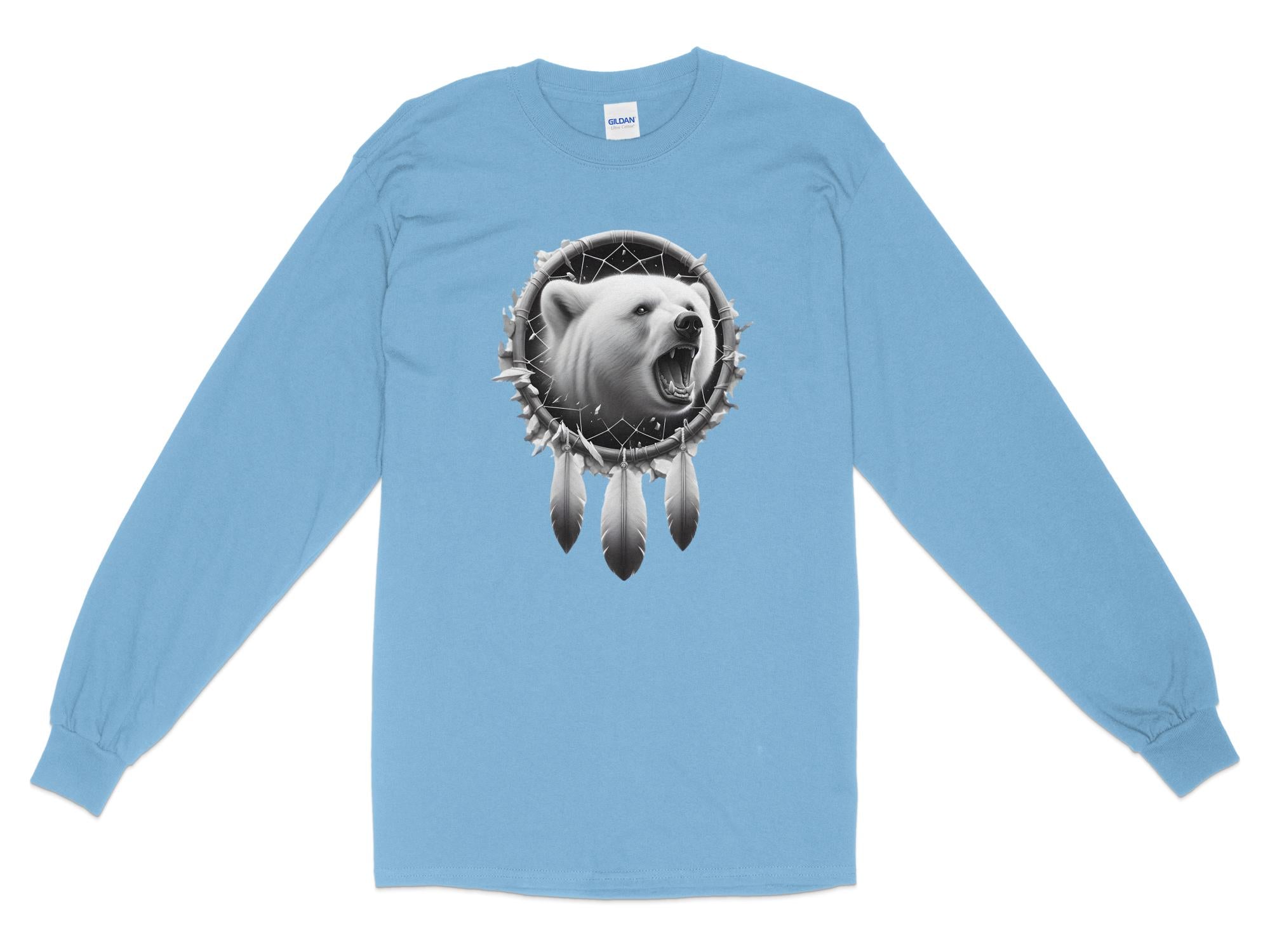 Dreamcatcher Bear - Coloured Gildan Long Sleeve Realistic Native American Talisman Unisex Mythology Tee Graphic Design