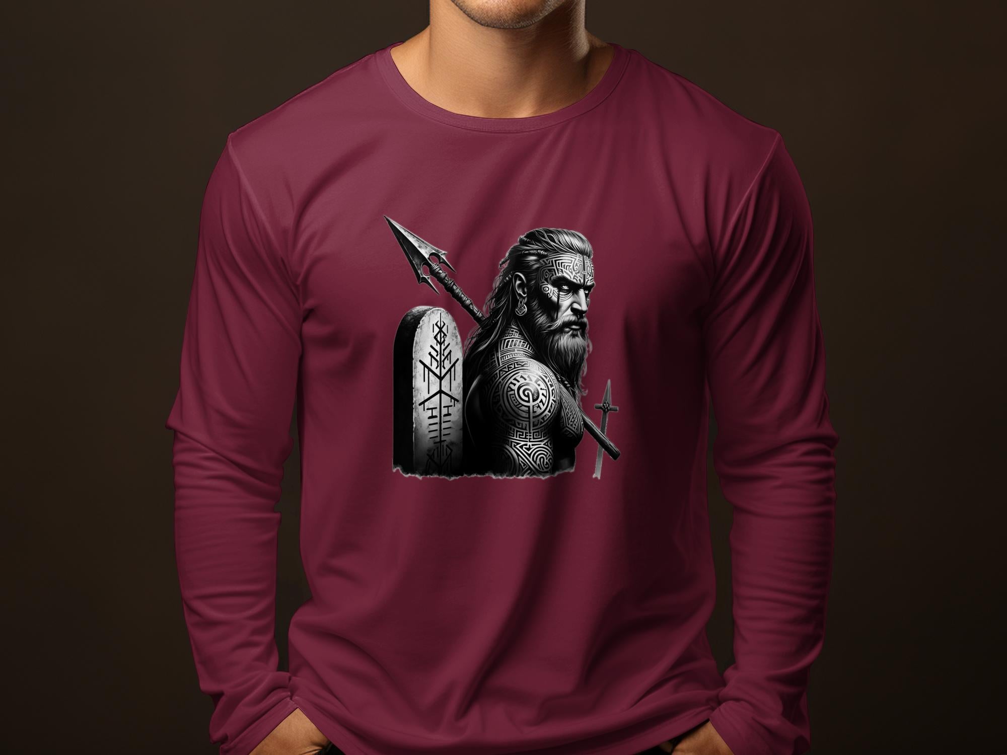 Viking Heroism - Coloured Gildan Long Sleeve Realistic Norse Talisman Men Women Unisex Valhalla Tee Graphic Design