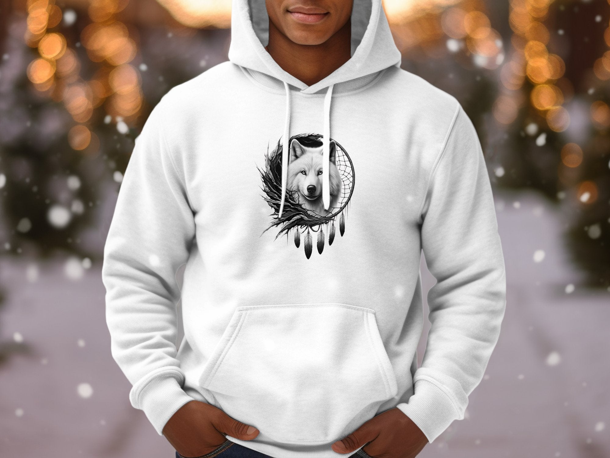 Dreamcatcher Wolf - Coloured Gildan Hoodie Realistic Native American Talisman Unisex Mythology Tee Graphic Design