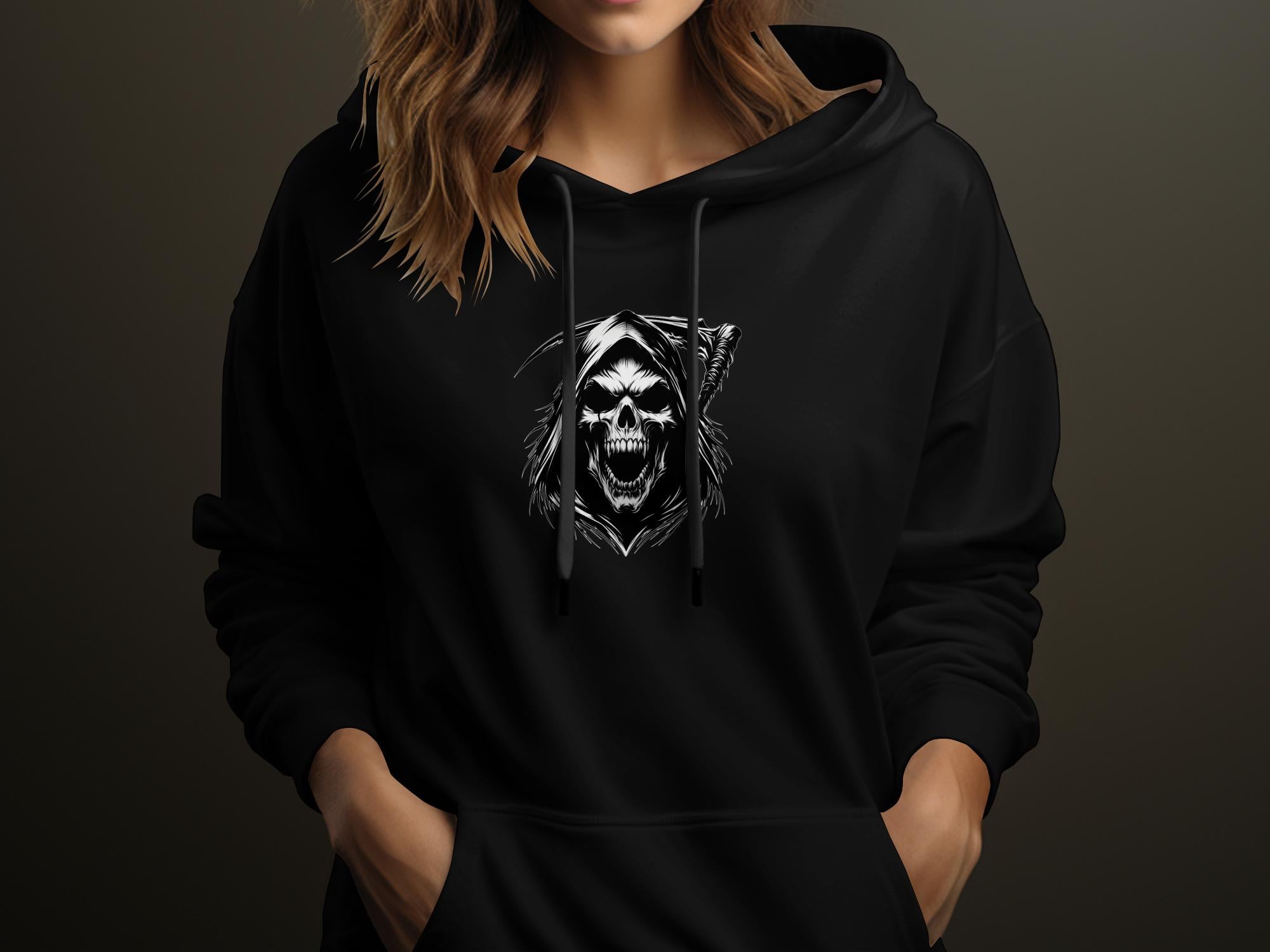 Grim Reaper - Black White Gildan Hoodie Commemorative Talisman Unisex Tee Graphic Design